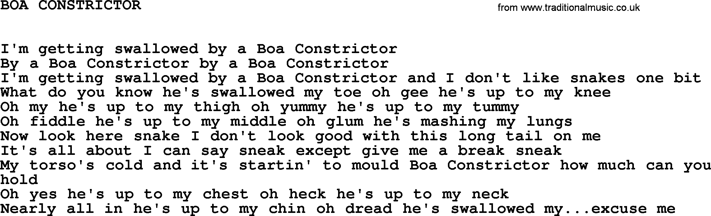 Johnny Cash song Boa Constrictor.txt lyrics