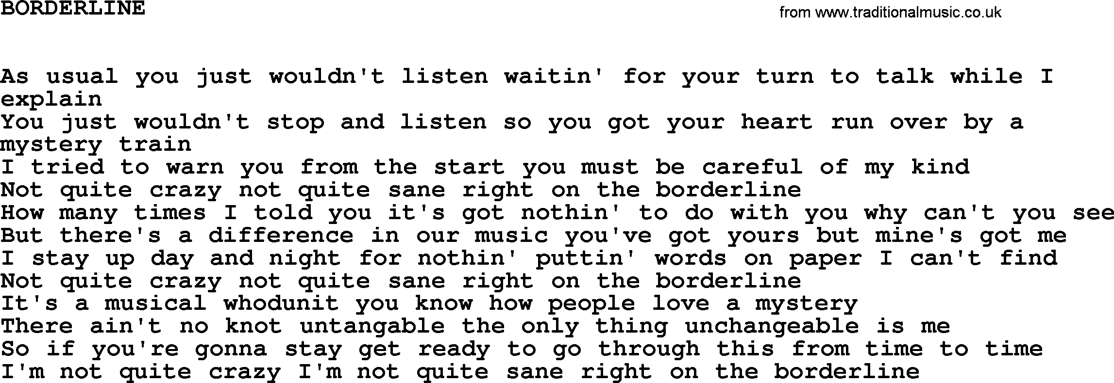 Johnny Cash song Borderline.txt lyrics