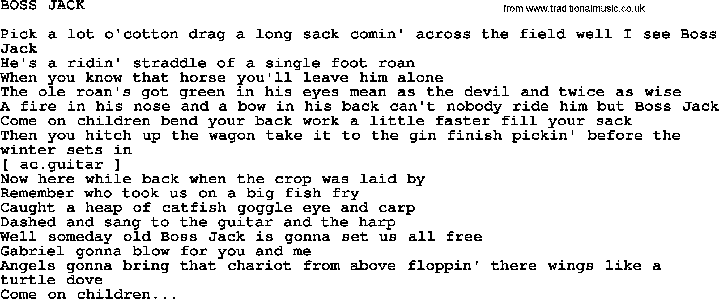 Johnny Cash song Boss Jack.txt lyrics