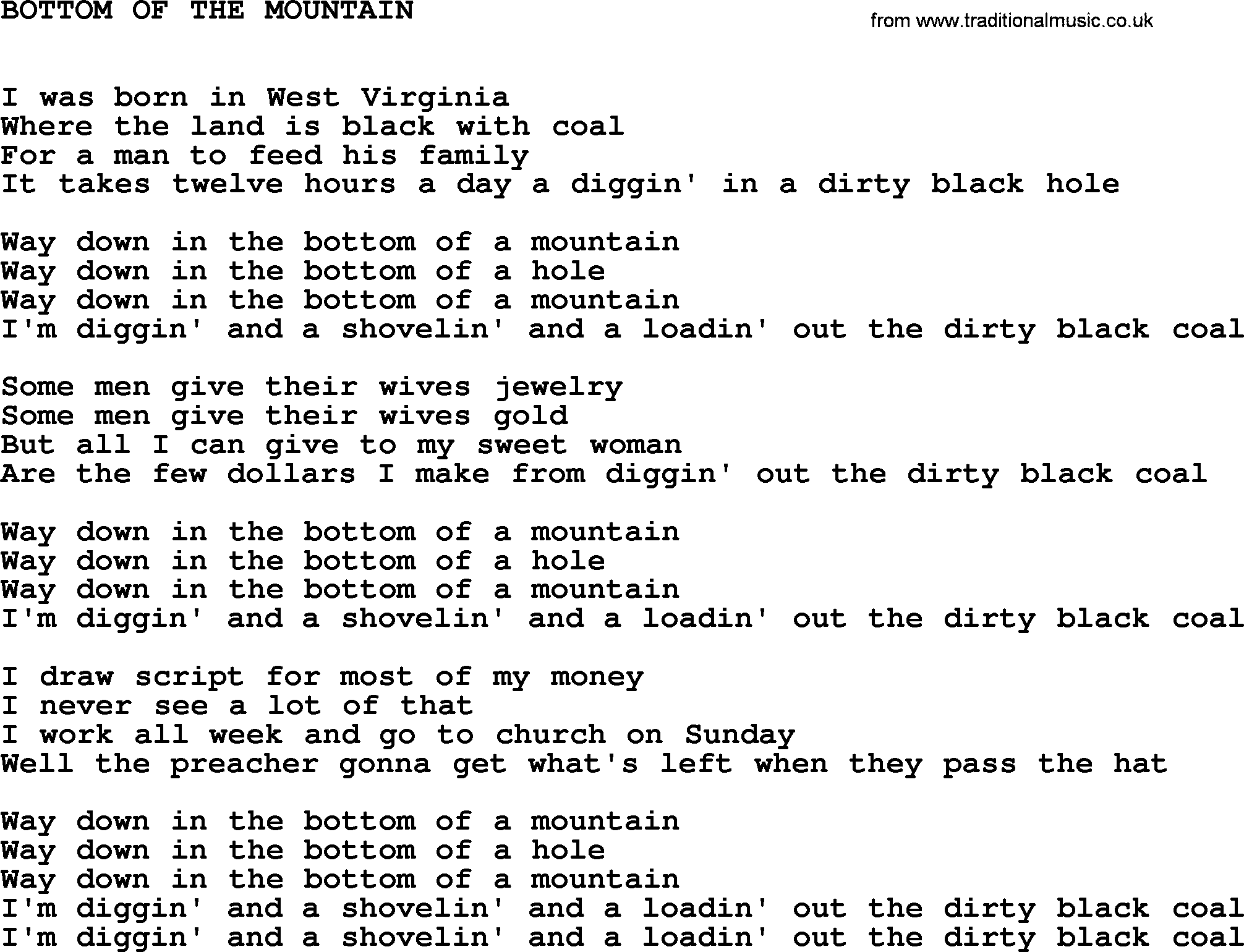 Johnny Cash song Bottom Of The Mountain.txt lyrics