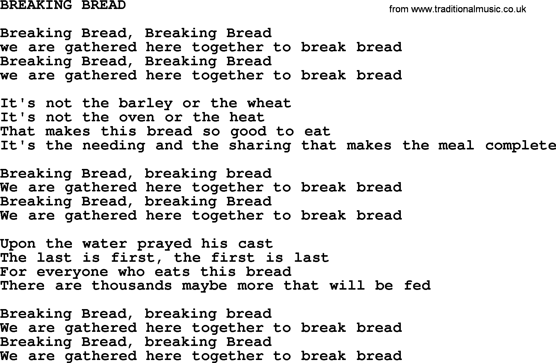 Johnny Cash song Breaking Bread.txt lyrics