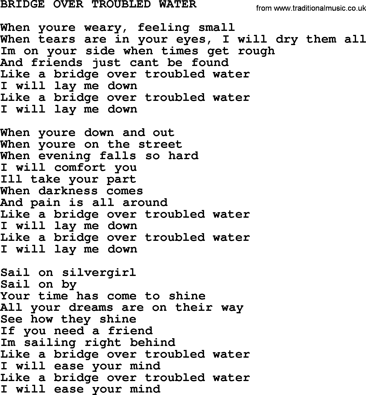 Johnny Cash song Bridge Over Troubled Water.txt lyrics