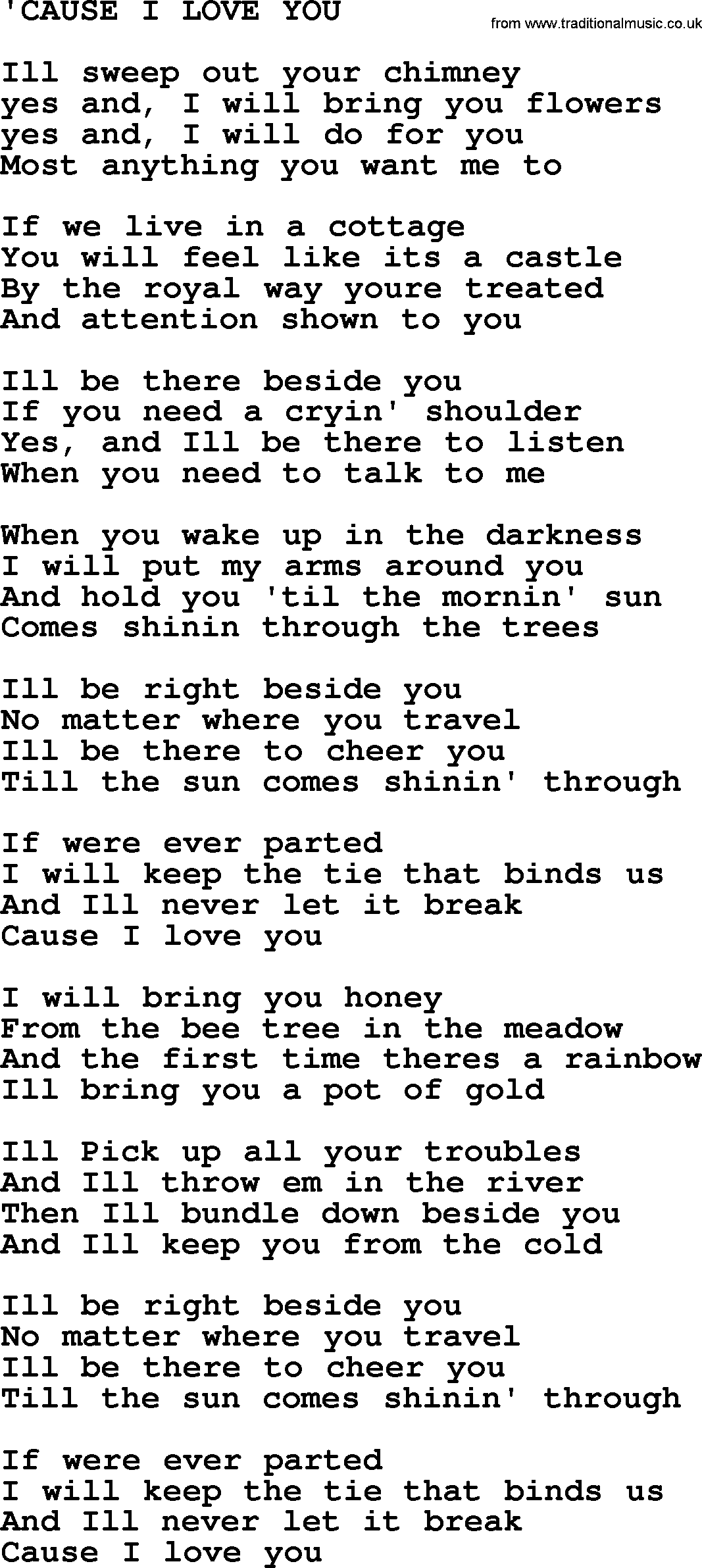 Johnny Cash song Cause I Love You.txt lyrics