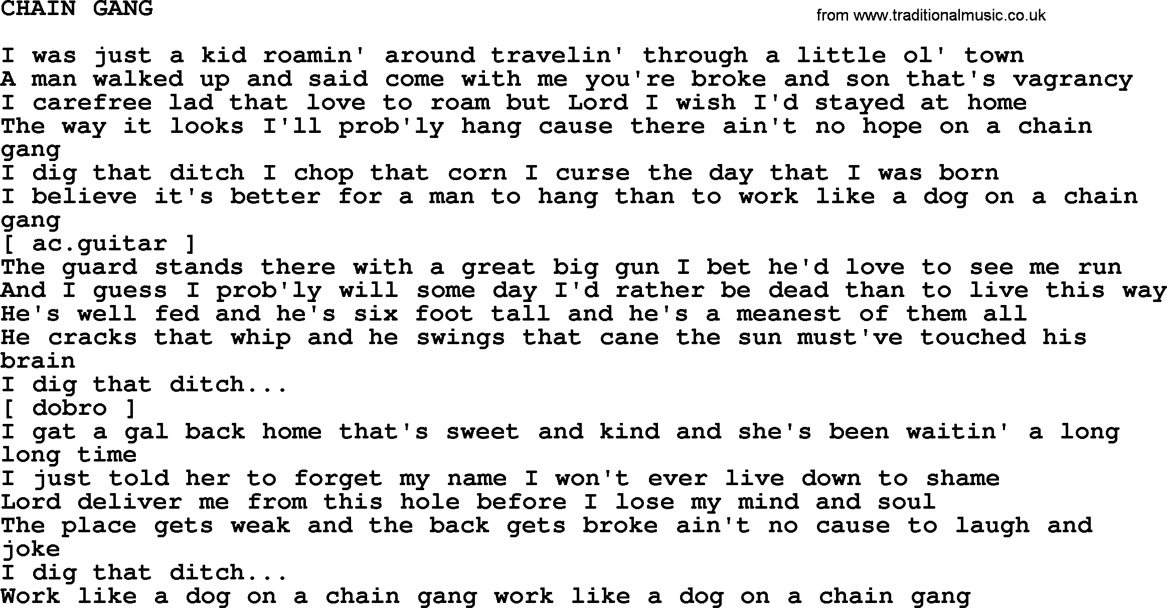 Johnny Cash song Chain Gang.txt lyrics