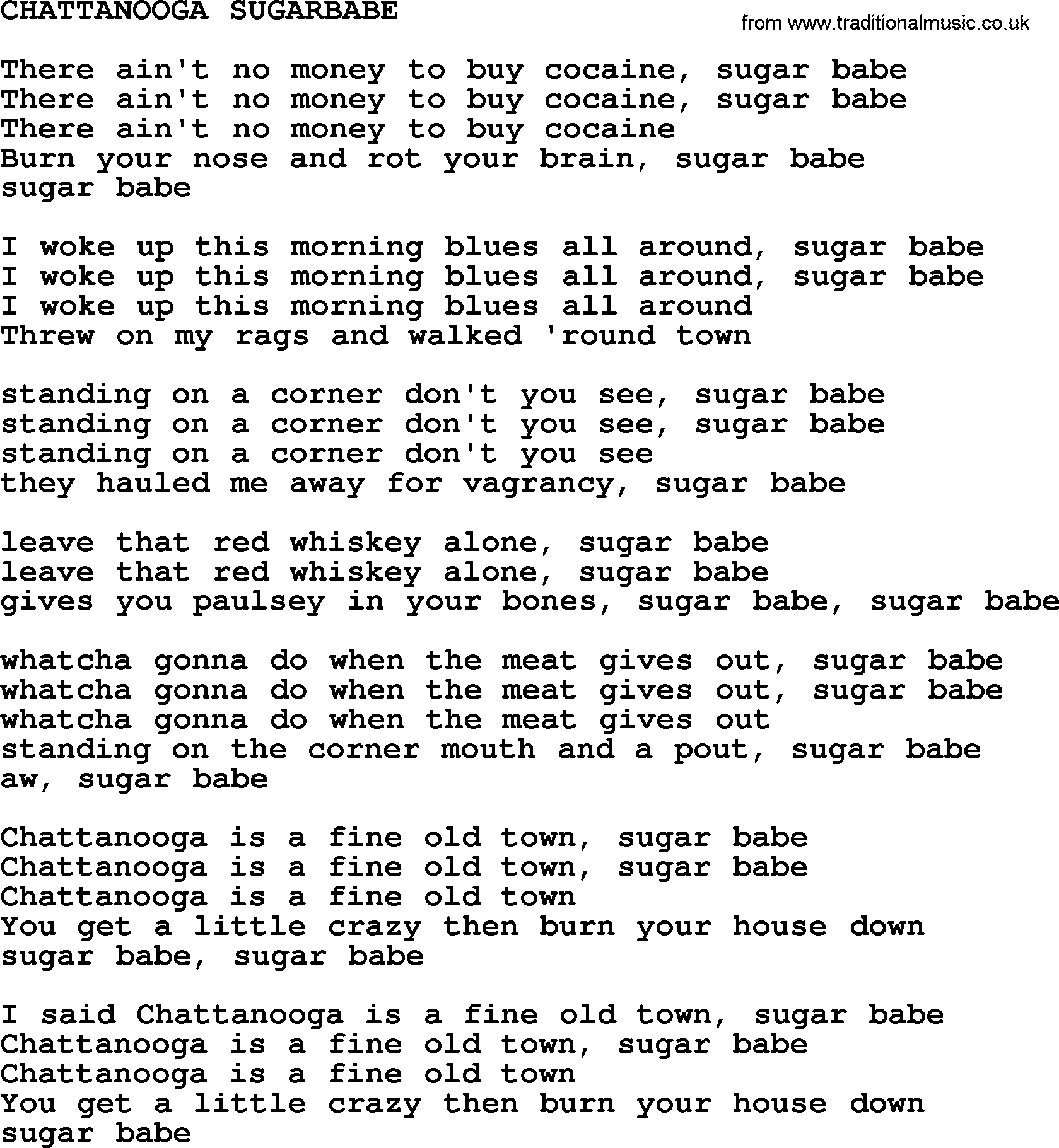Johnny Cash song Chattanooga Sugarbabe.txt lyrics