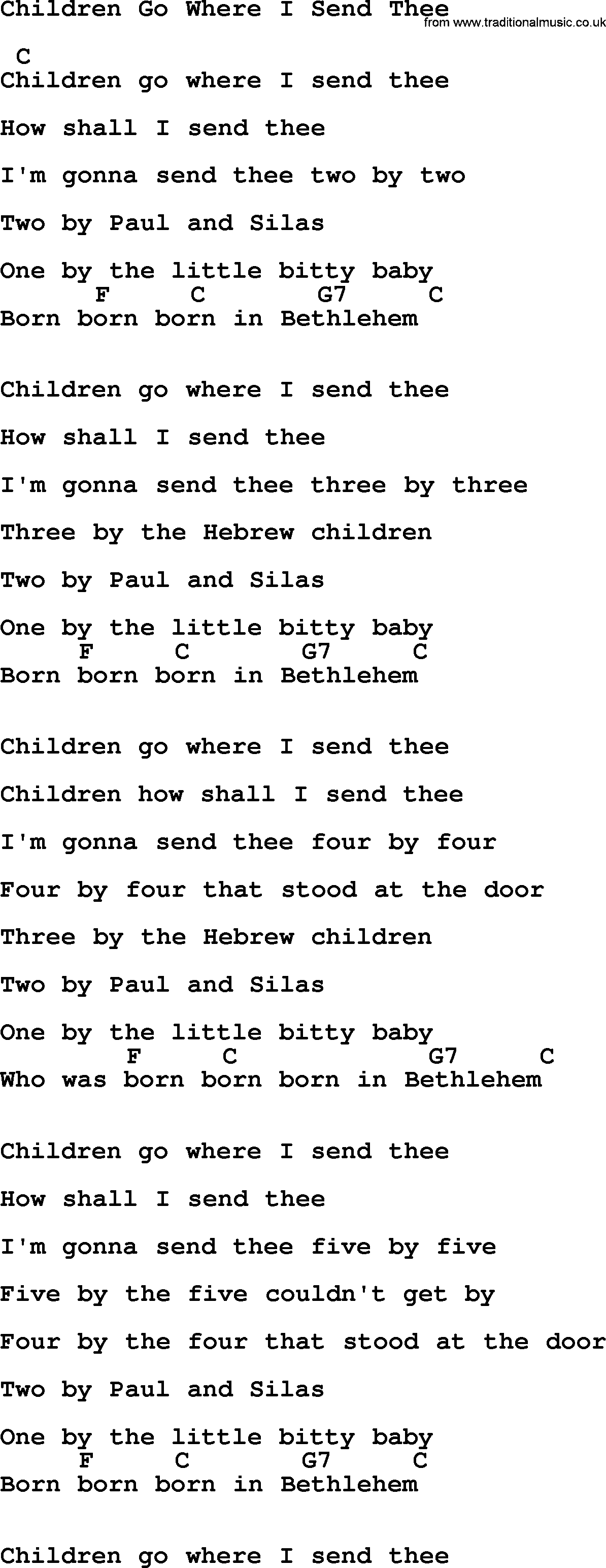 Johnny Cash song Children Go Where I Send Thee, lyrics and chords