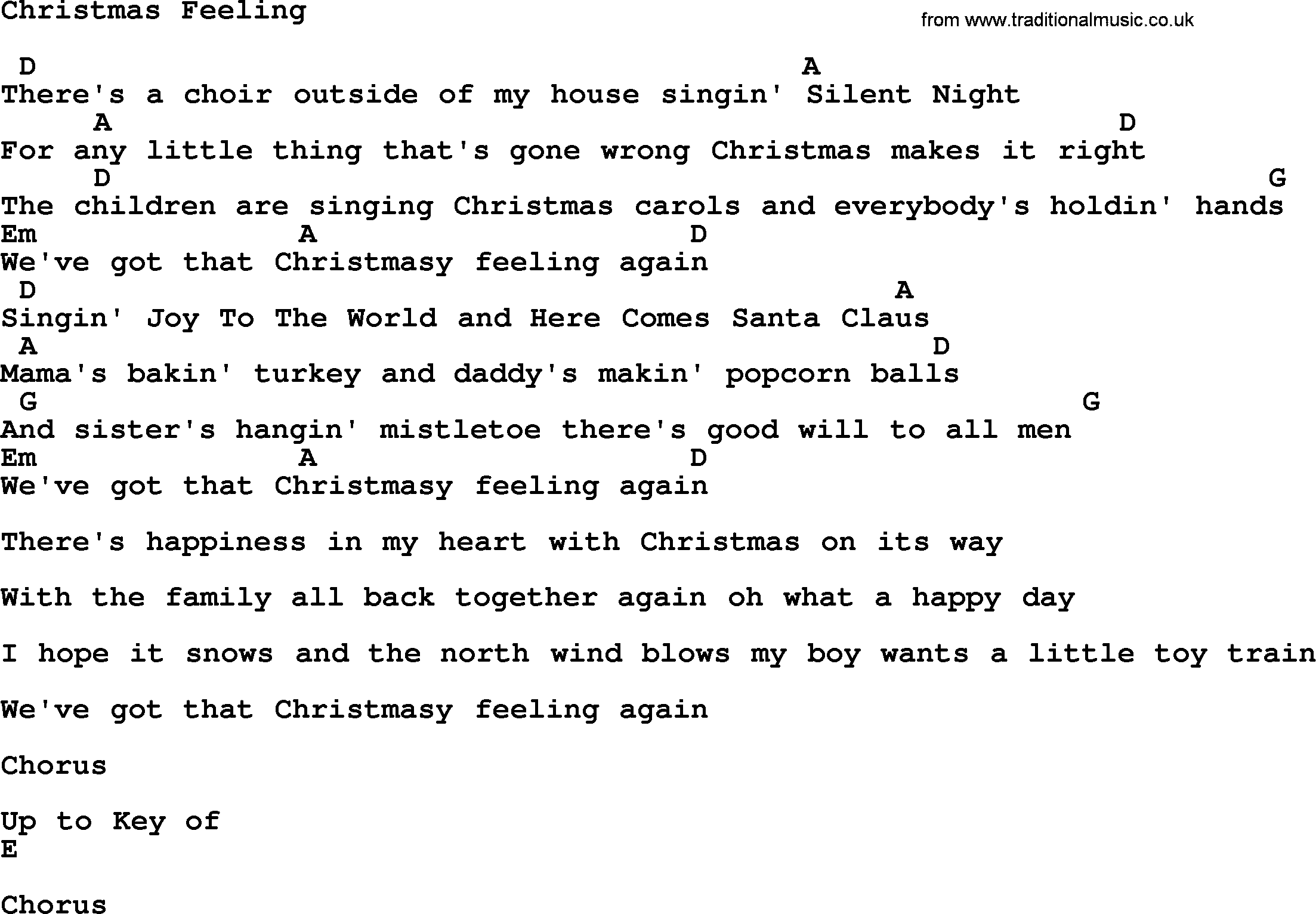 Johnny Cash song Christmas Feeling, lyrics and chords