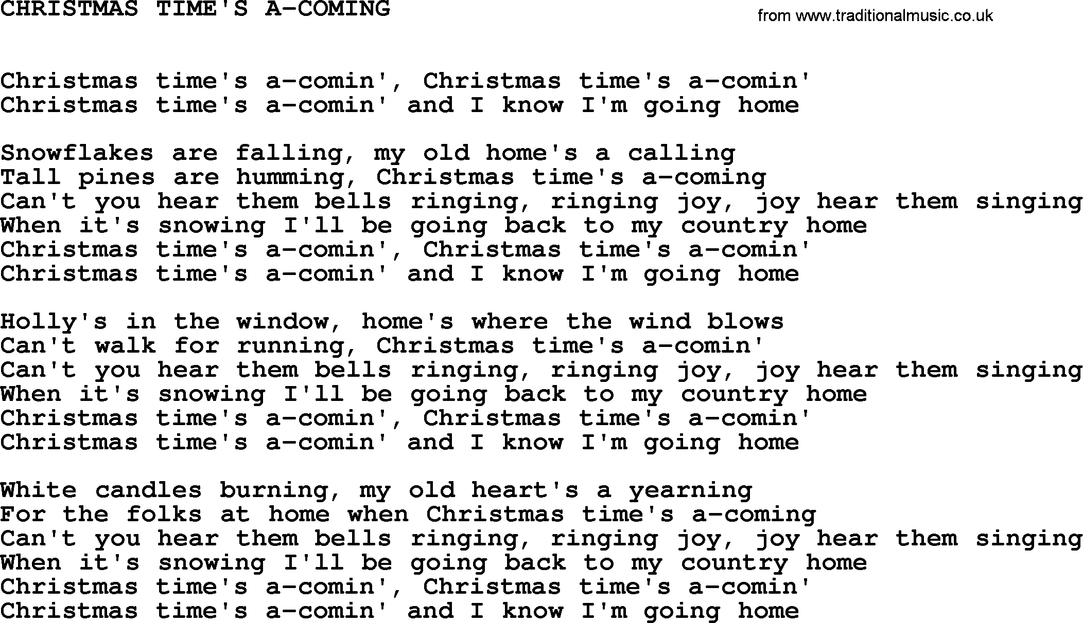 Johnny Cash song Christmas Time's A Coming.txt lyrics