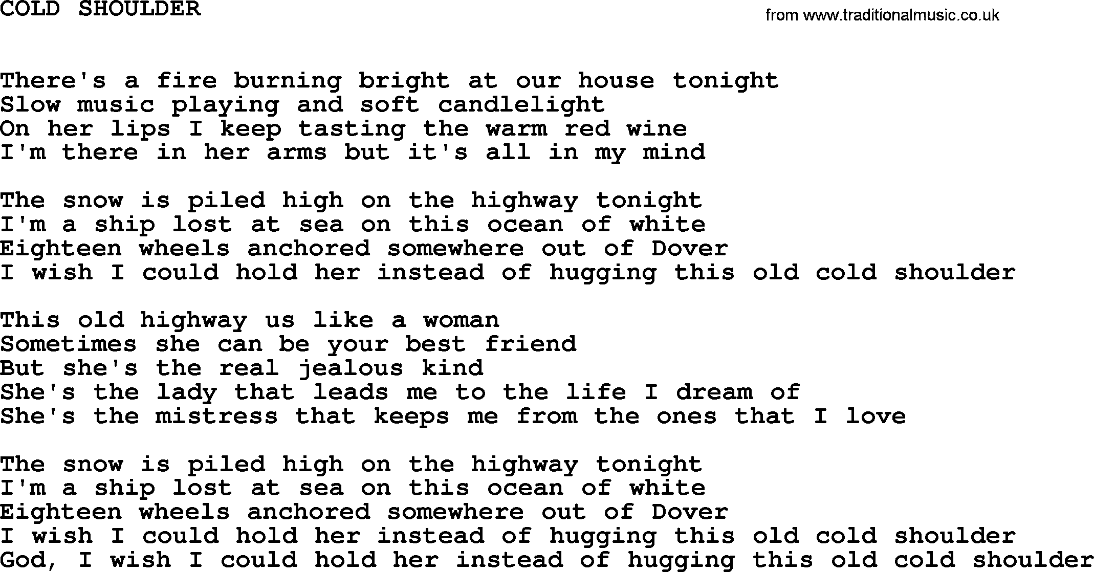 Johnny Cash song Cold Shoulder.txt lyrics