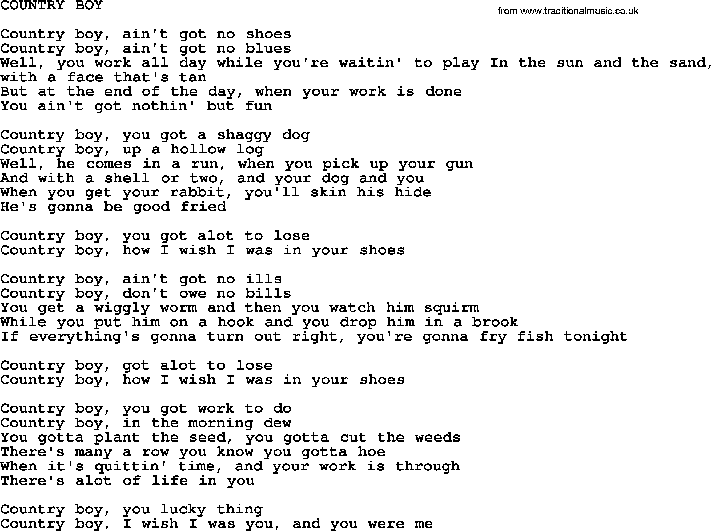Johnny Cash song Country Boy.txt lyrics