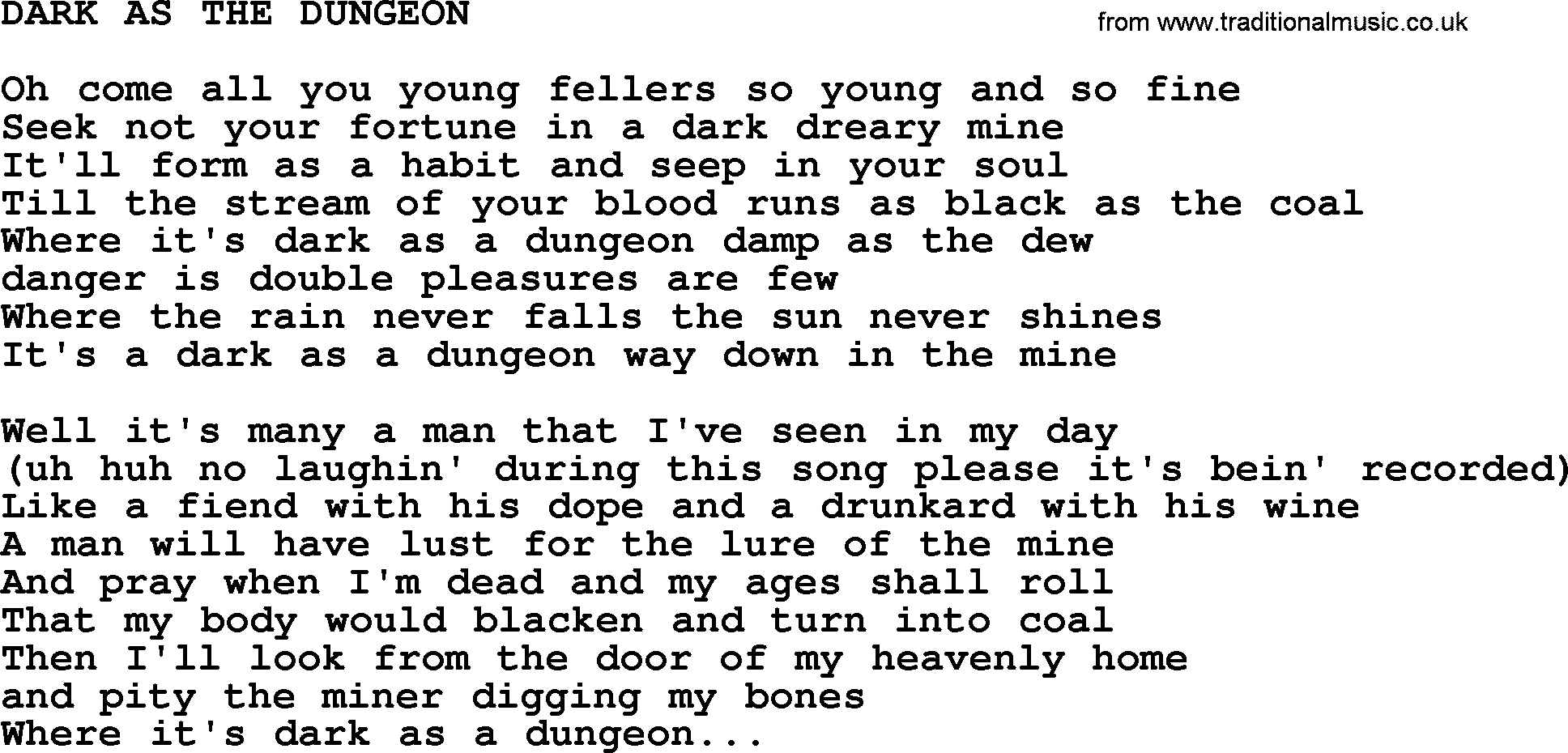 Johnny Cash song Dark As The Dungeon.txt lyrics