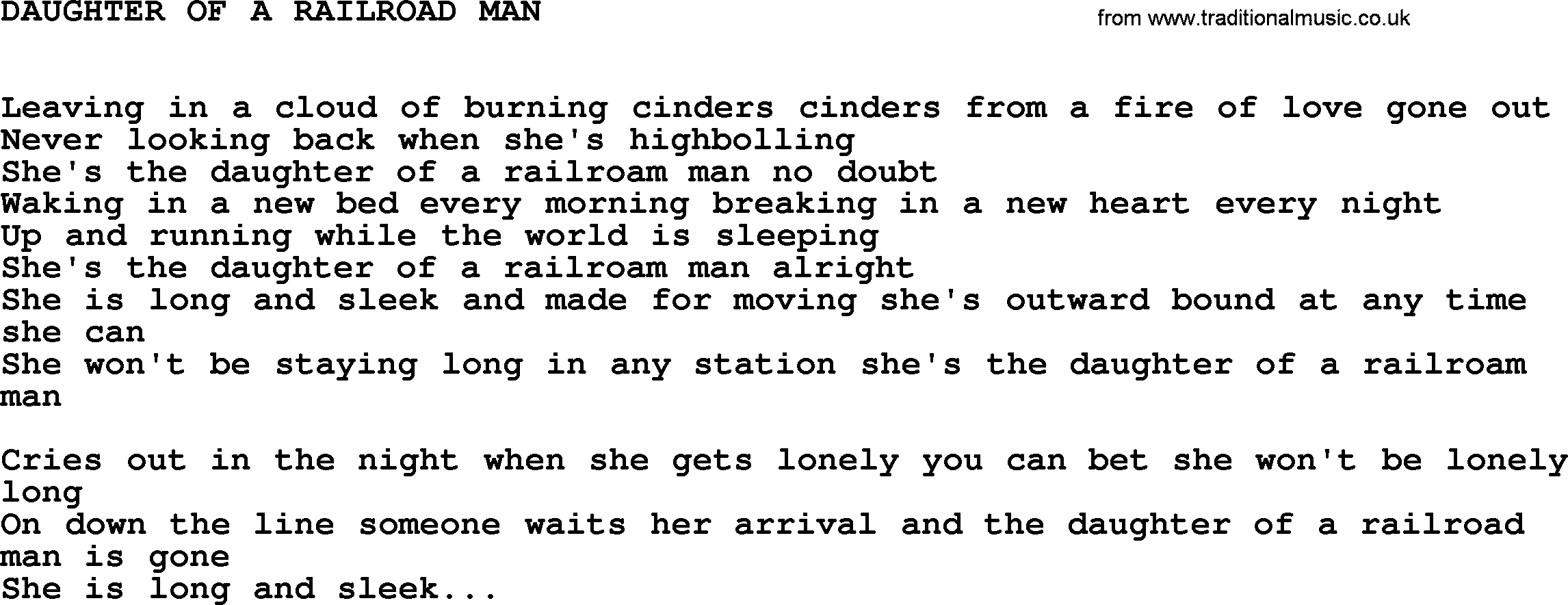 Johnny Cash song Daughter Of A Railroad Man.txt lyrics