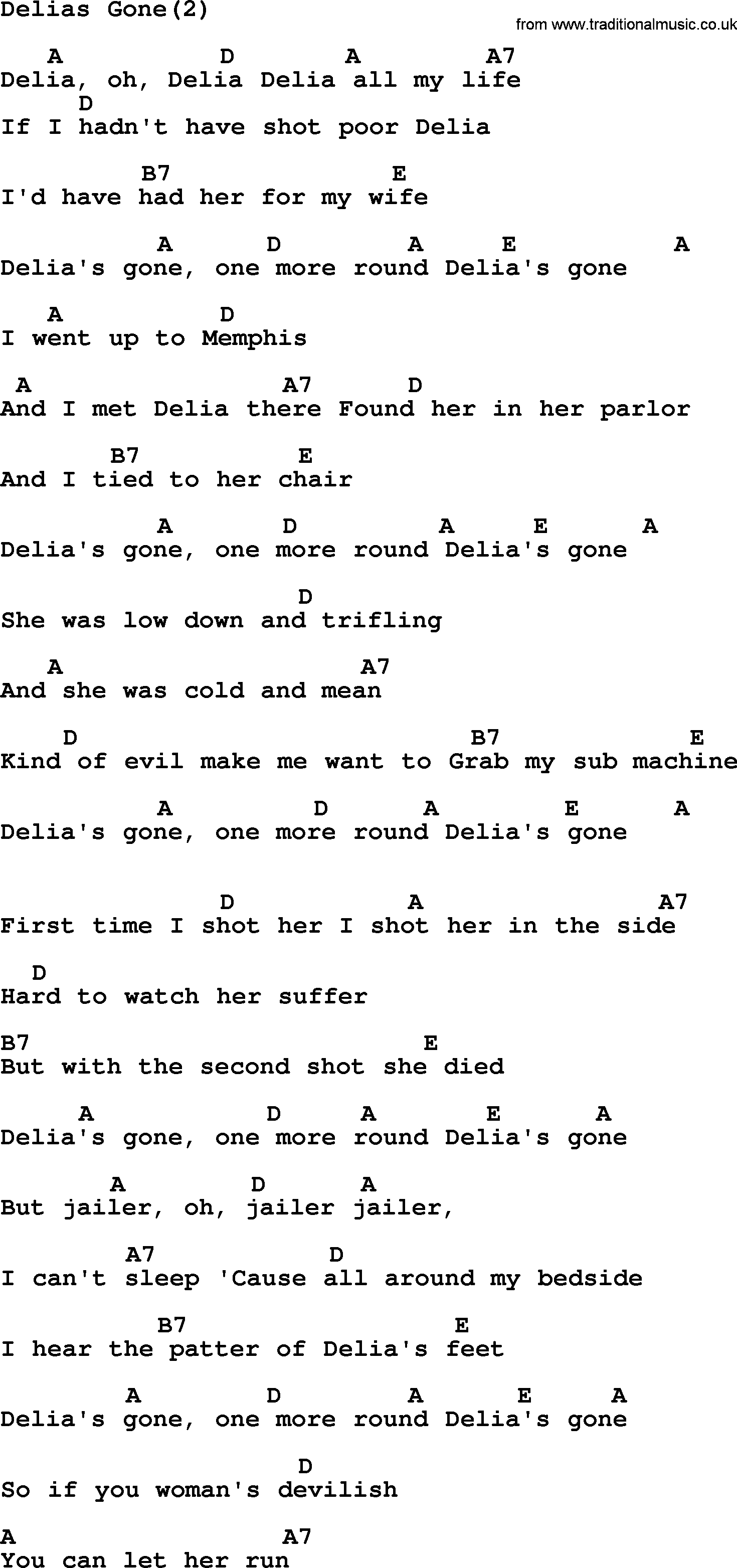 Johnny Cash song Delias Gone(2), lyrics and chords