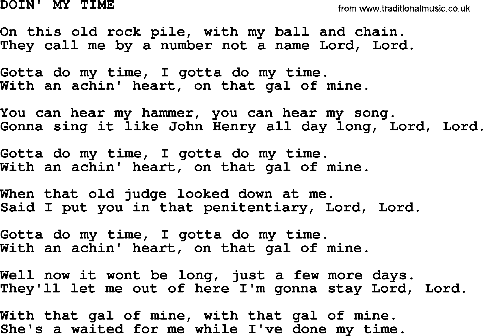 Johnny Cash song Doin' My Time.txt lyrics