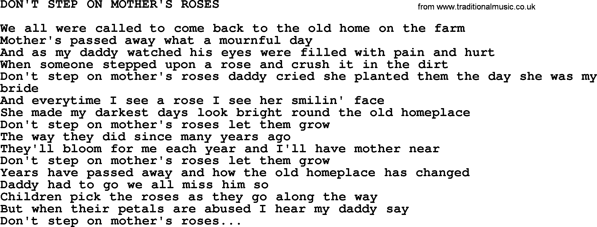 Johnny Cash song Don't Step On Mother's Roses.txt lyrics