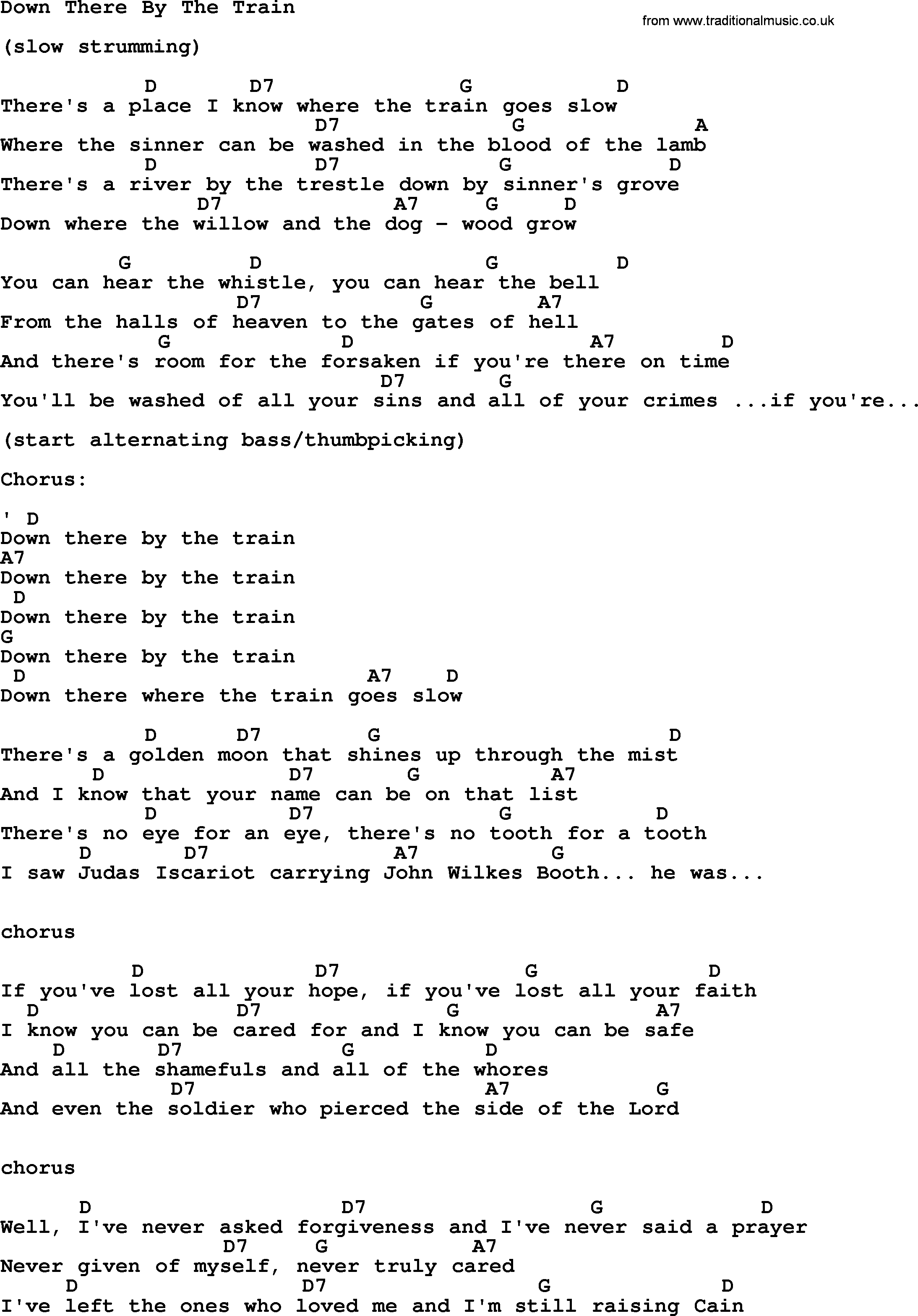 Johnny Cash song Down There By The Train, lyrics and chords
