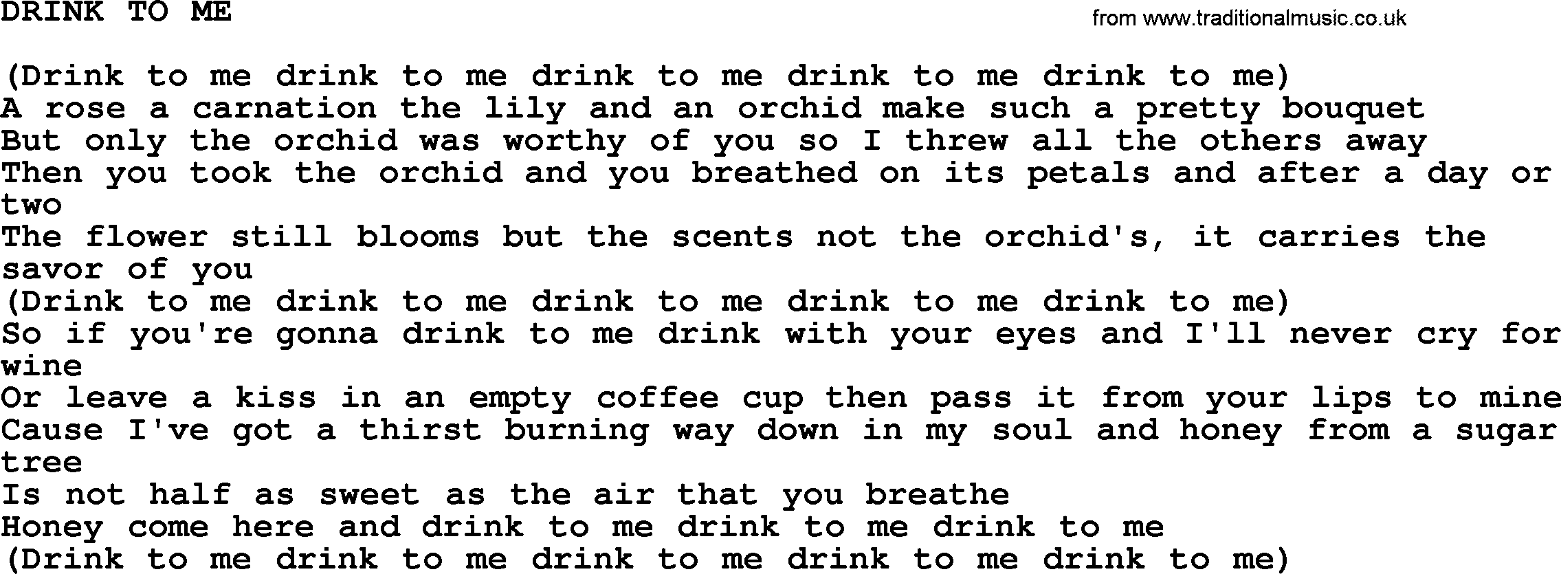Johnny Cash song Drink To Me.txt lyrics