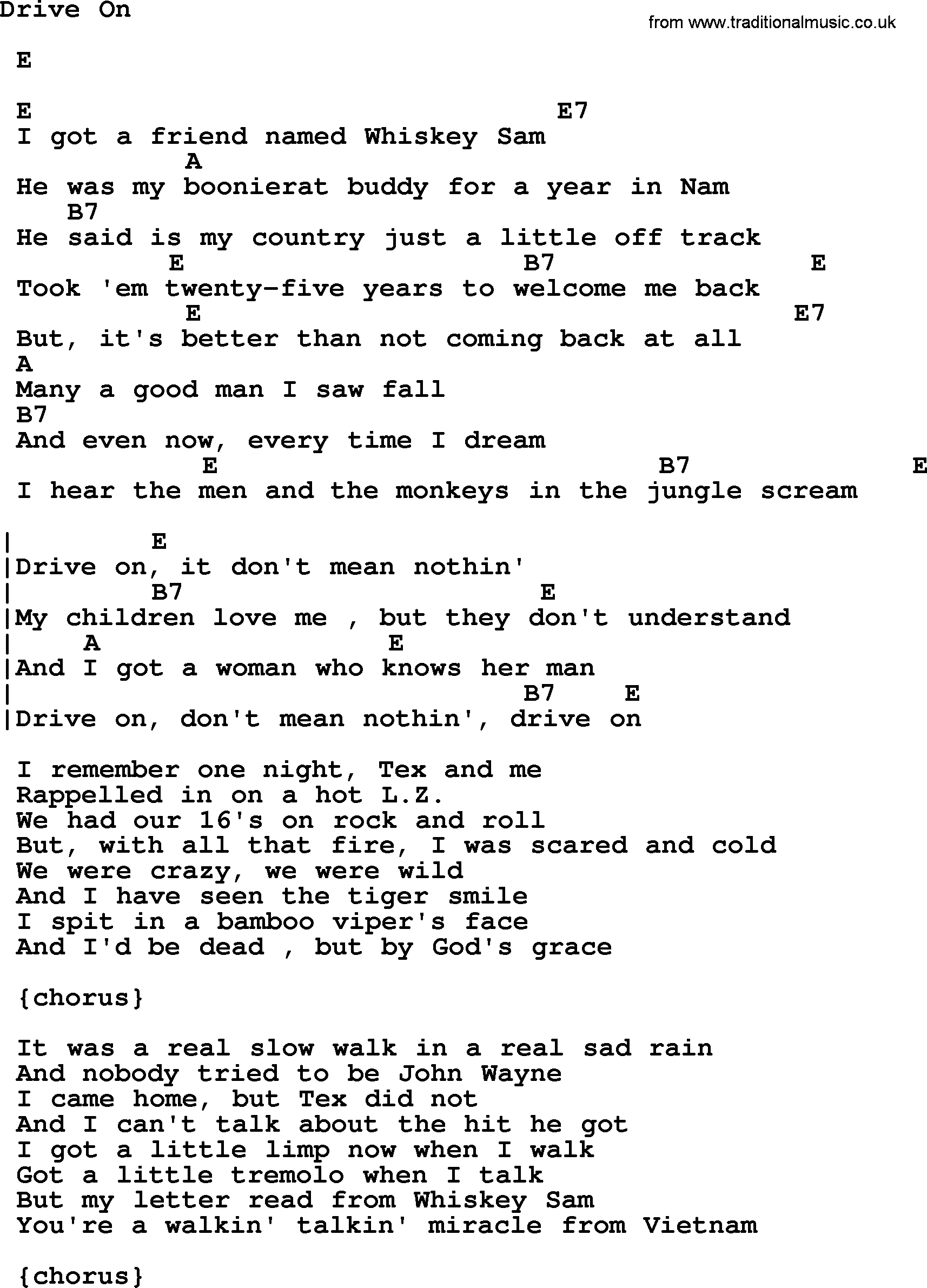 Johnny Cash song Drive On, lyrics and chords