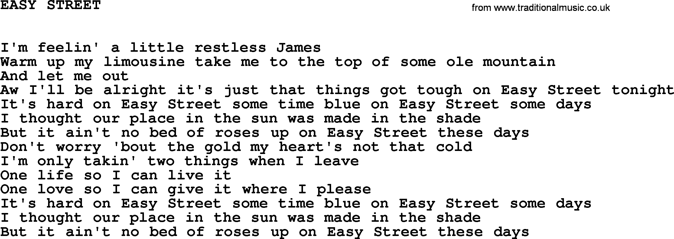 Johnny Cash song Easy Street.txt lyrics