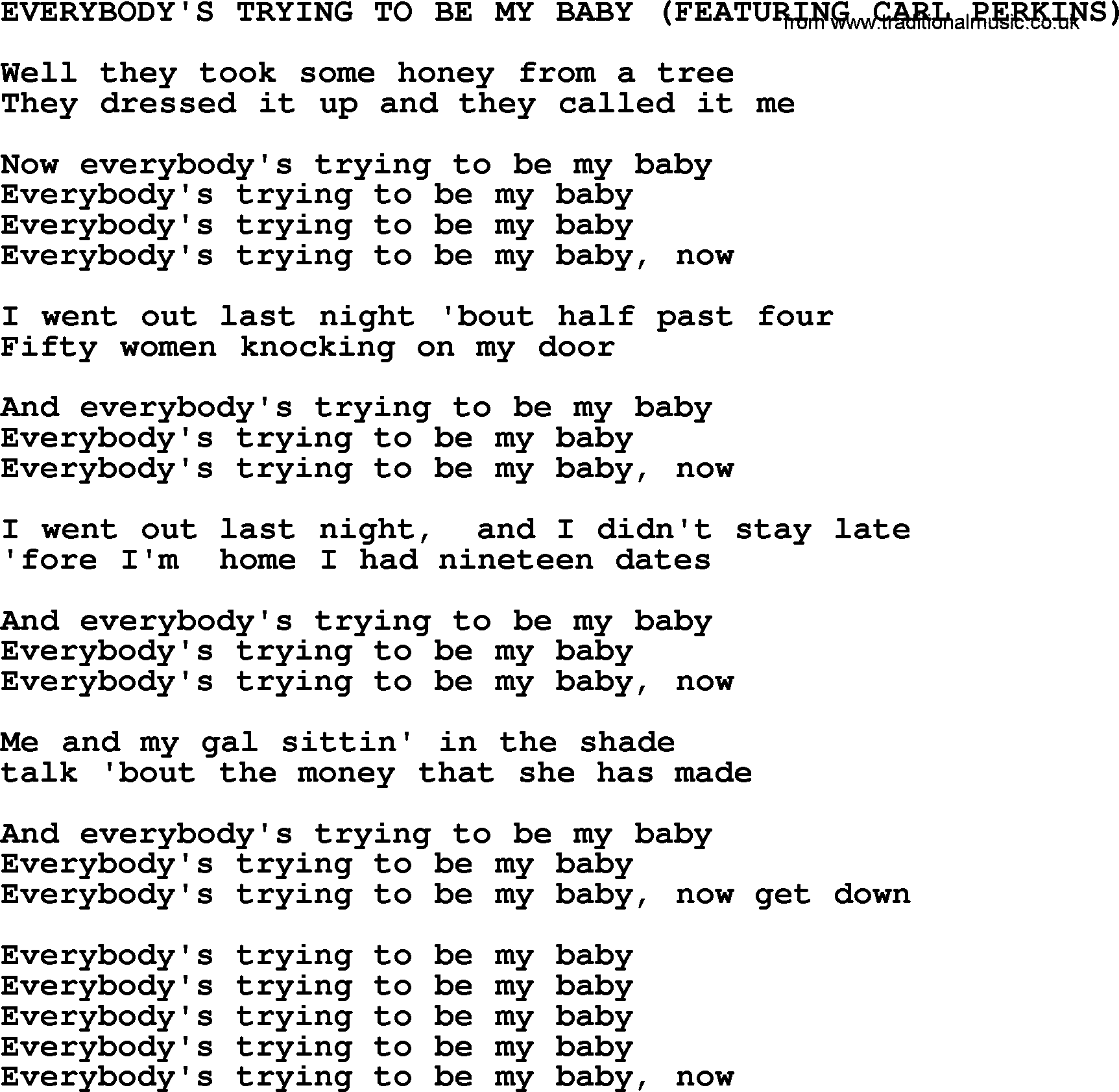 Johnny Cash song Everybody's Trying To Be My Baby.txt lyrics