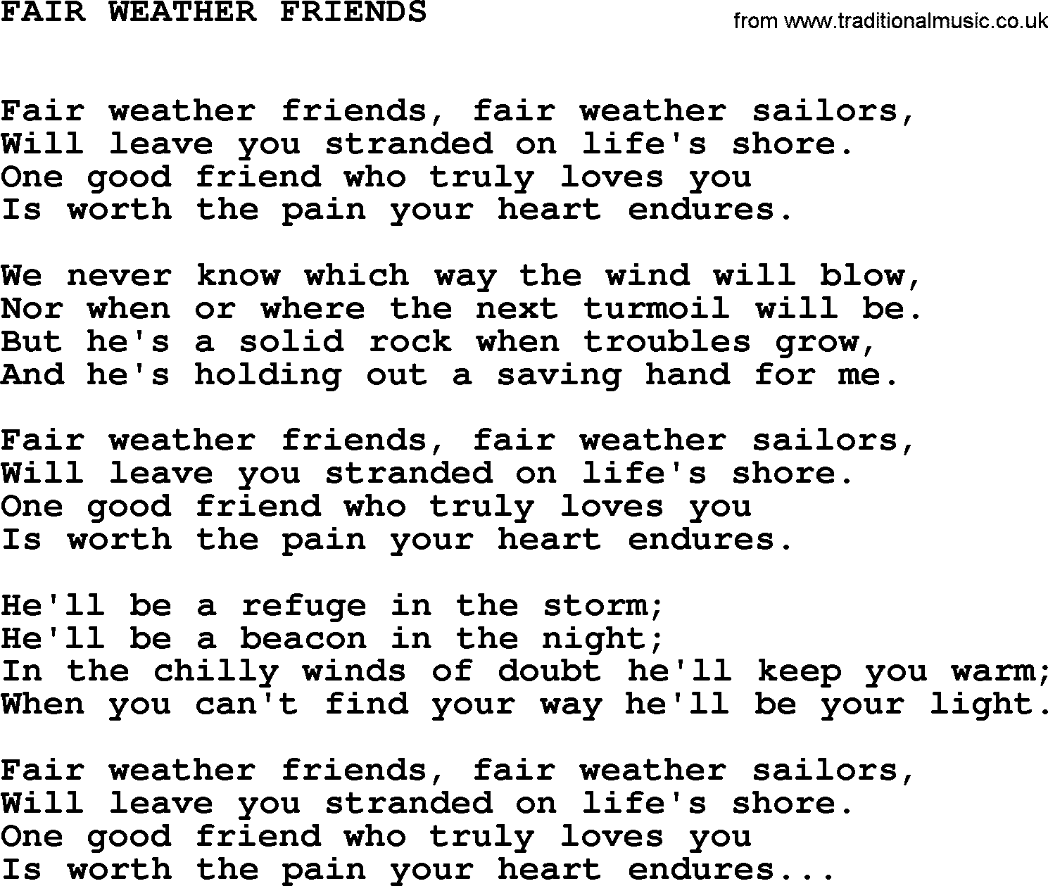 Johnny Cash song Fair Weather Friends.txt lyrics