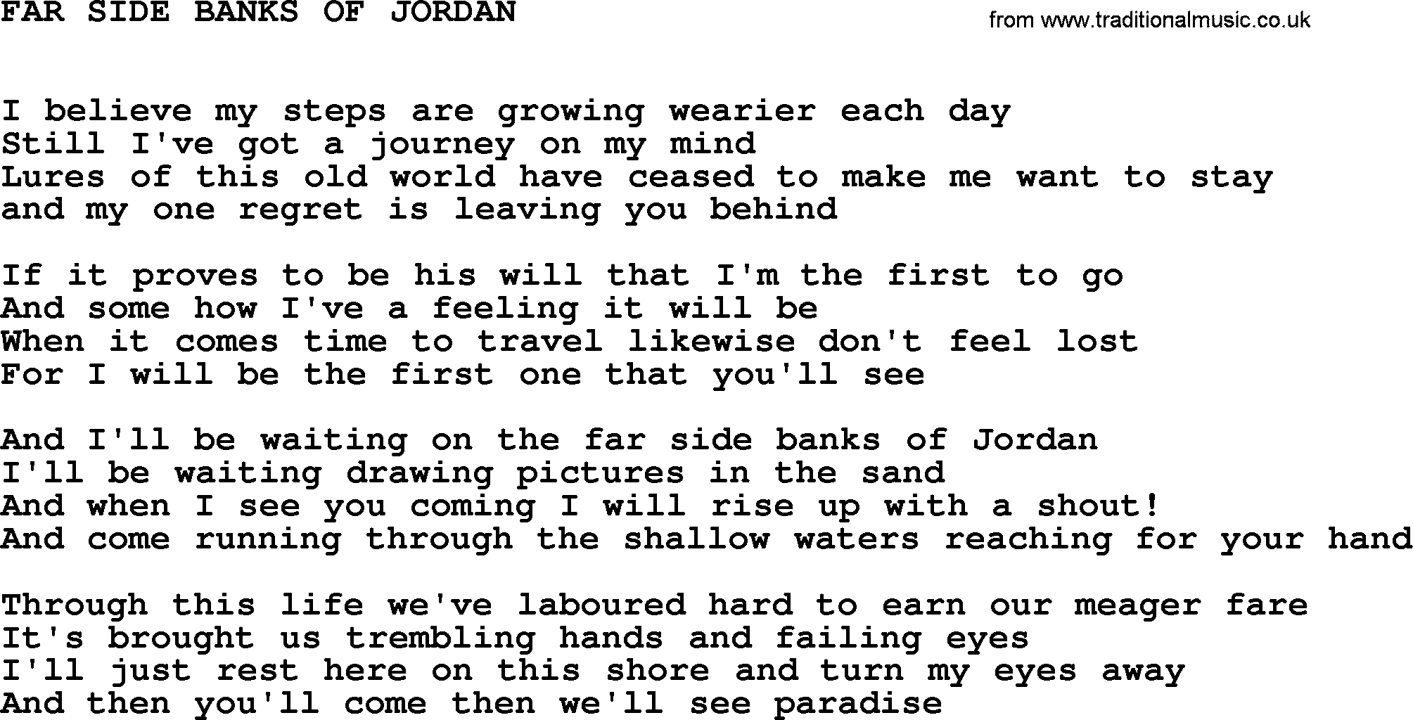 Johnny Cash song Far Side Banks Of Jordan.txt lyrics