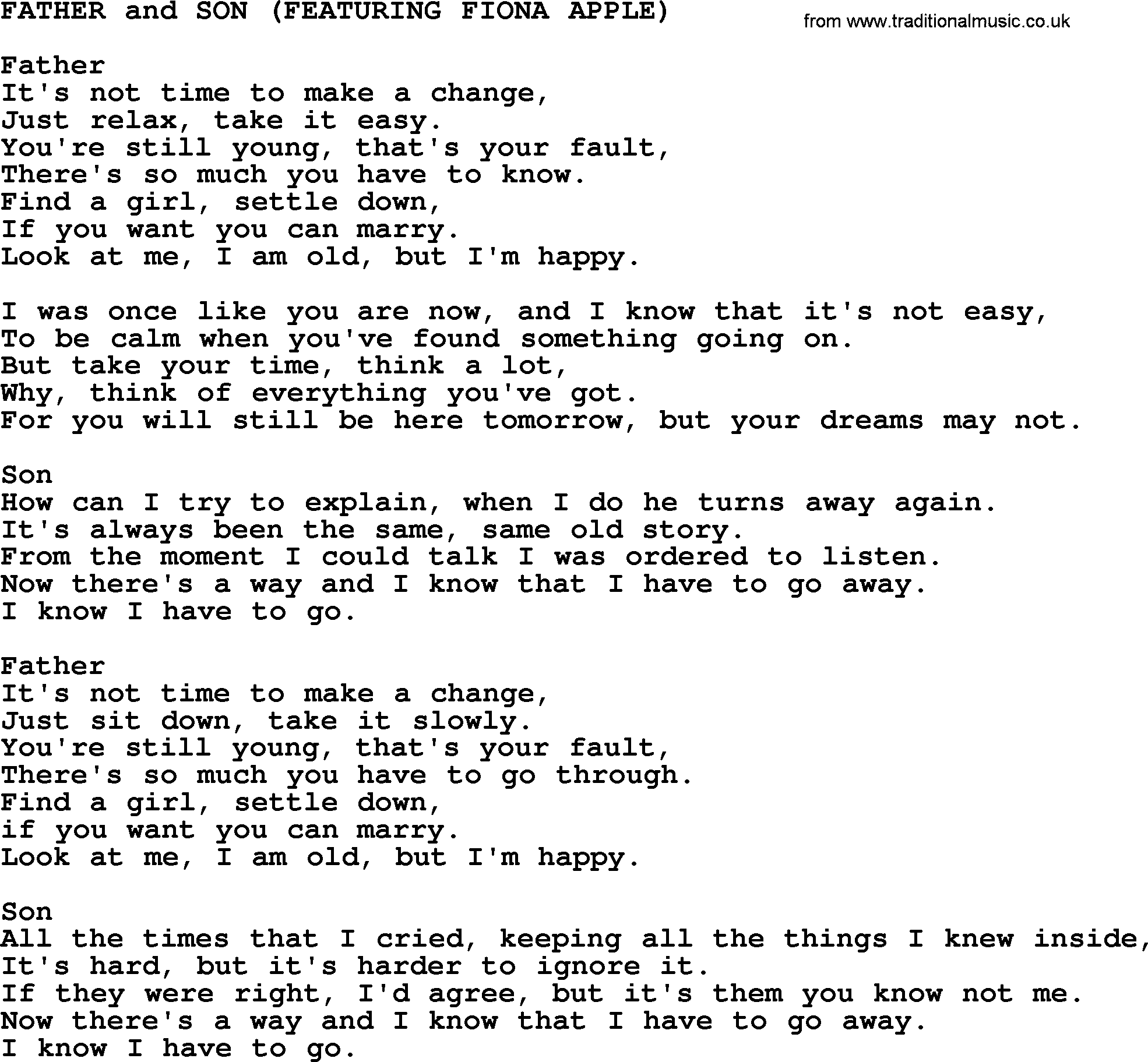 Johnny Cash song Father And Son.txt lyrics