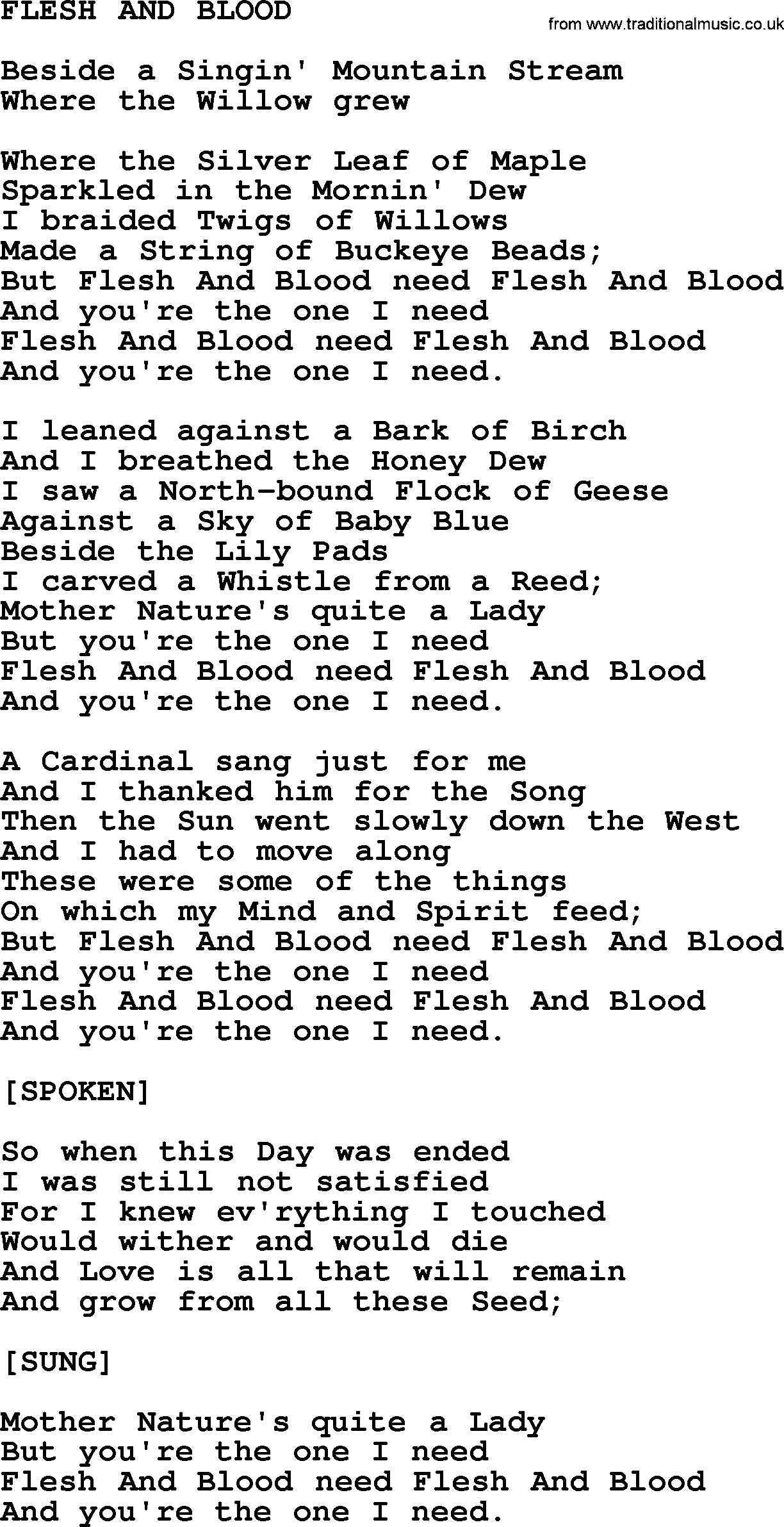 Johnny Cash song Flesh And Blood.txt lyrics