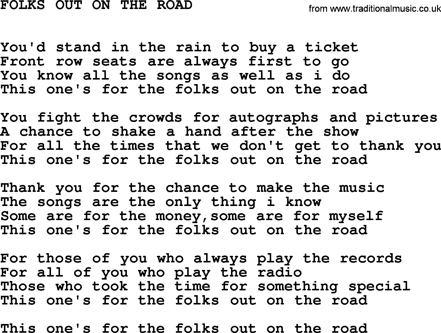 Johnny Cash song Folks Out On The Road.txt lyrics