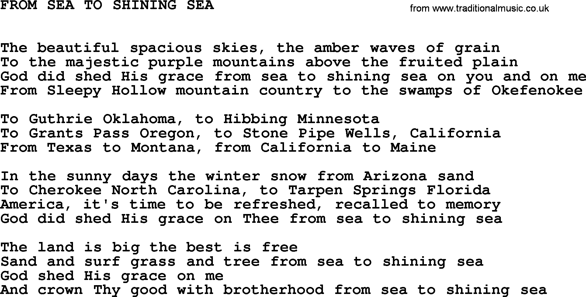 Johnny Cash song From Sea To Shining Sea.txt lyrics