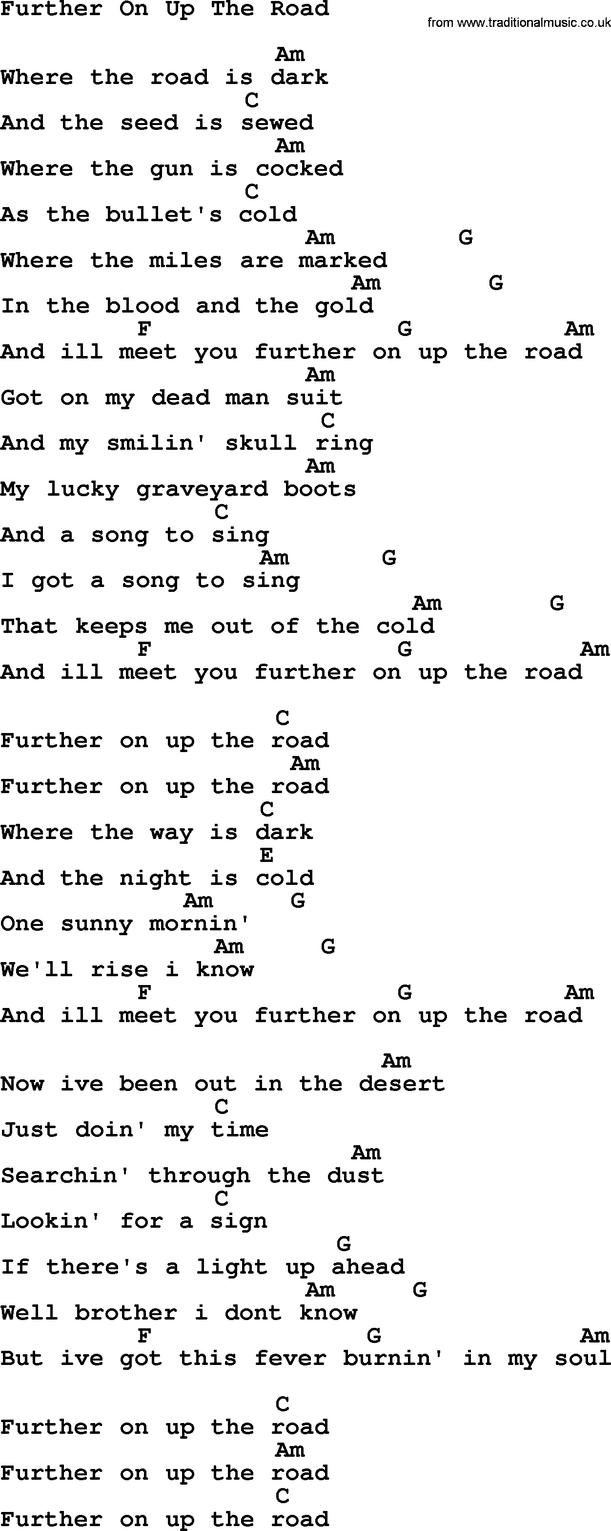 Johnny Cash song Further On Up The Road(1), lyrics and chords