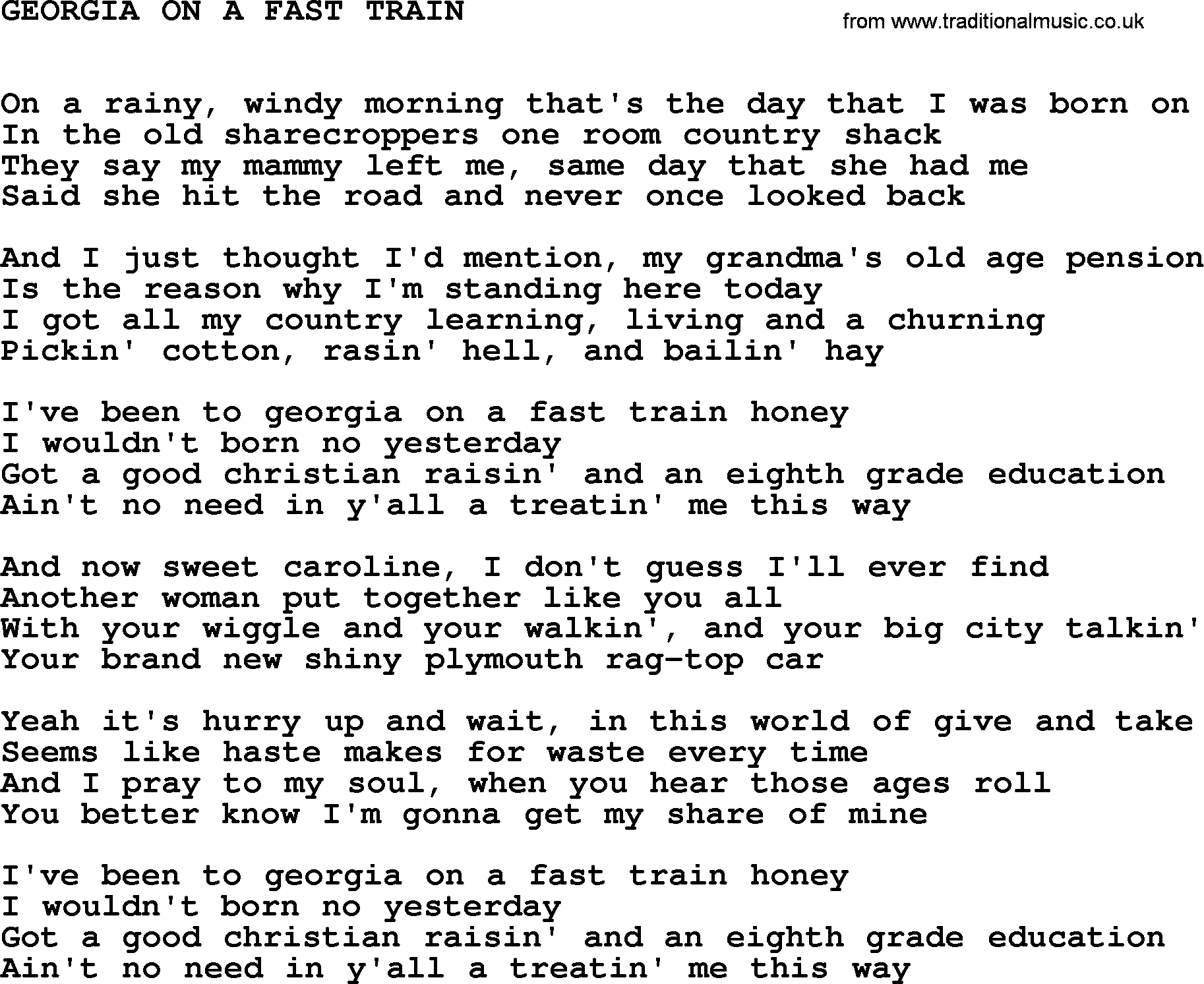 Johnny Cash song Georgia On A Fast Train.txt lyrics