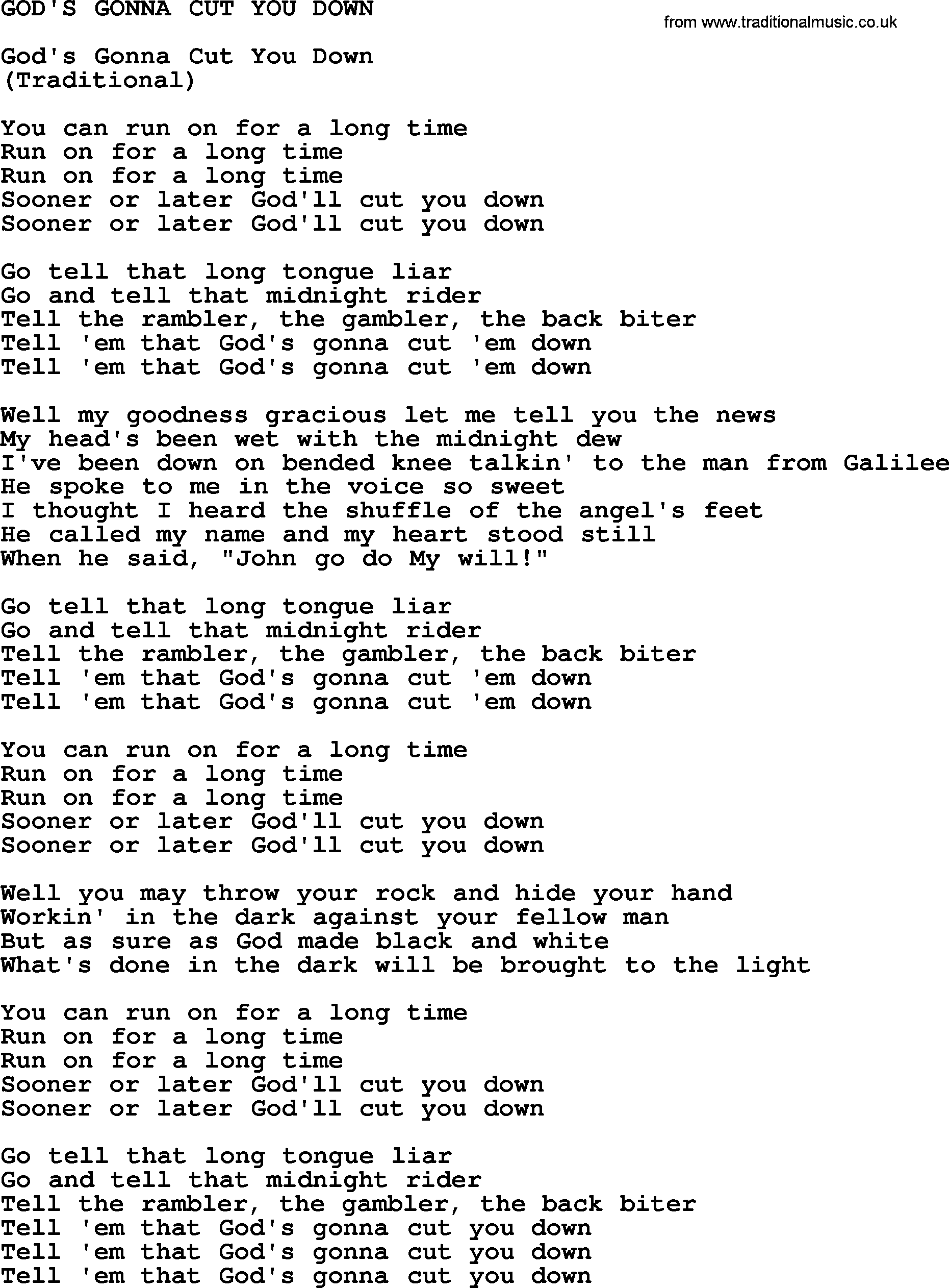 Johnny Cash song God's Gonna Cut You Down.txt lyrics