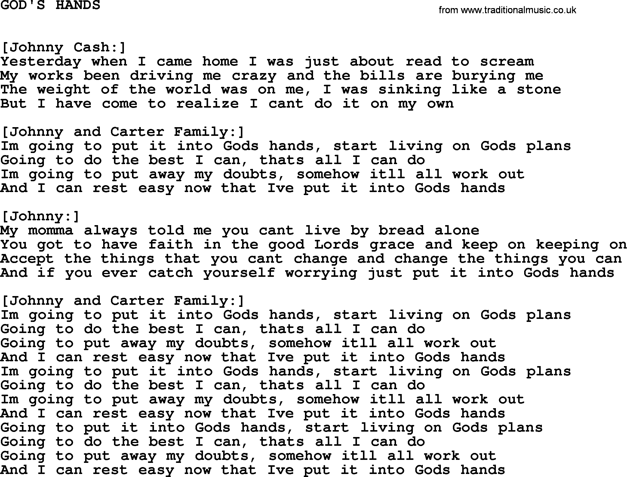 Johnny Cash song God's Hands.txt lyrics