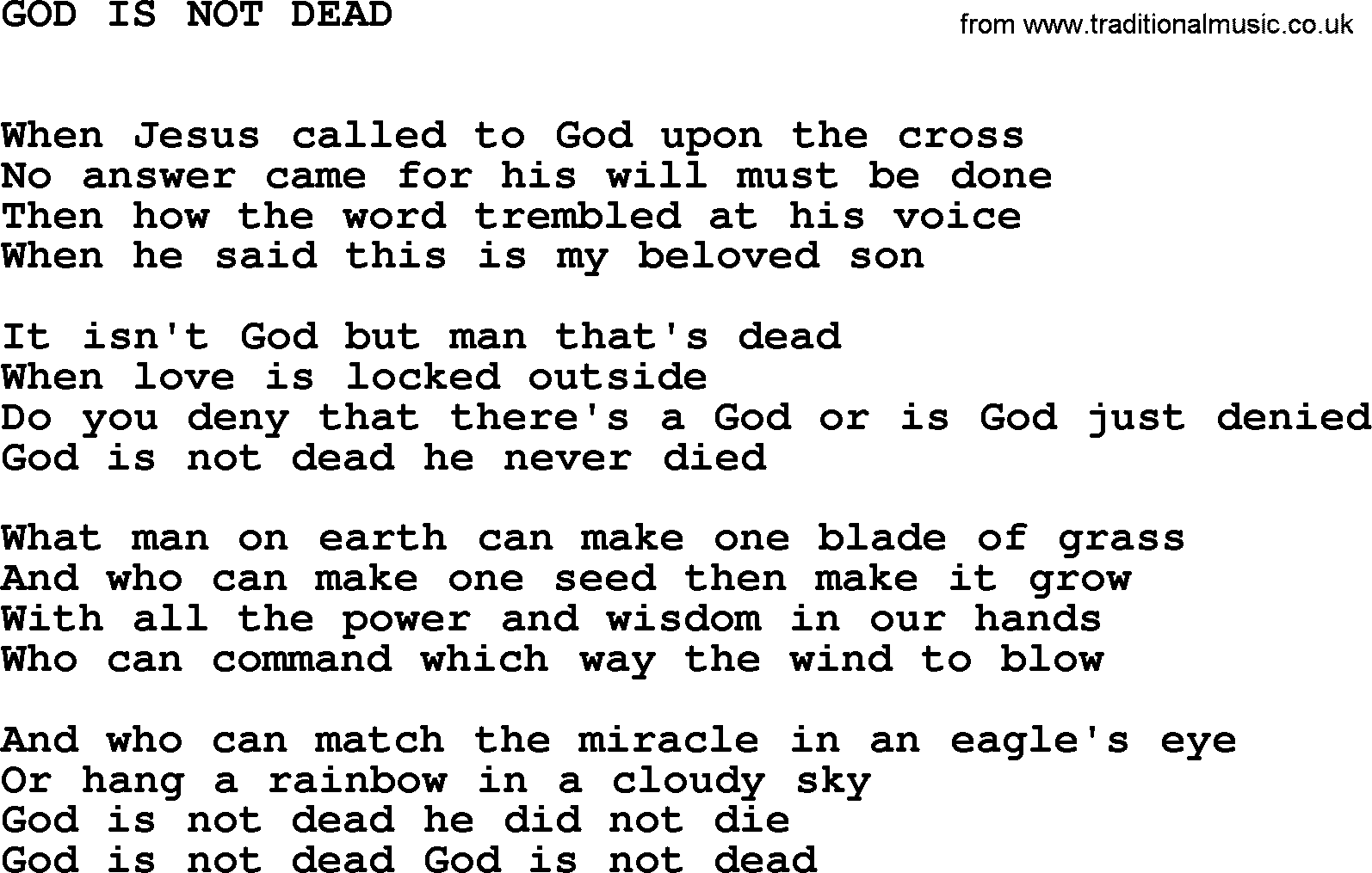 Johnny Cash song God Is Not Dead.txt lyrics