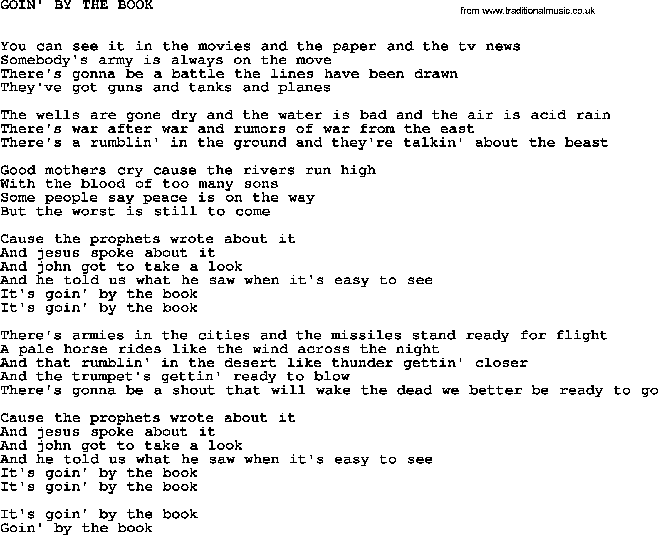 Johnny Cash song Goin' By The Book.txt lyrics