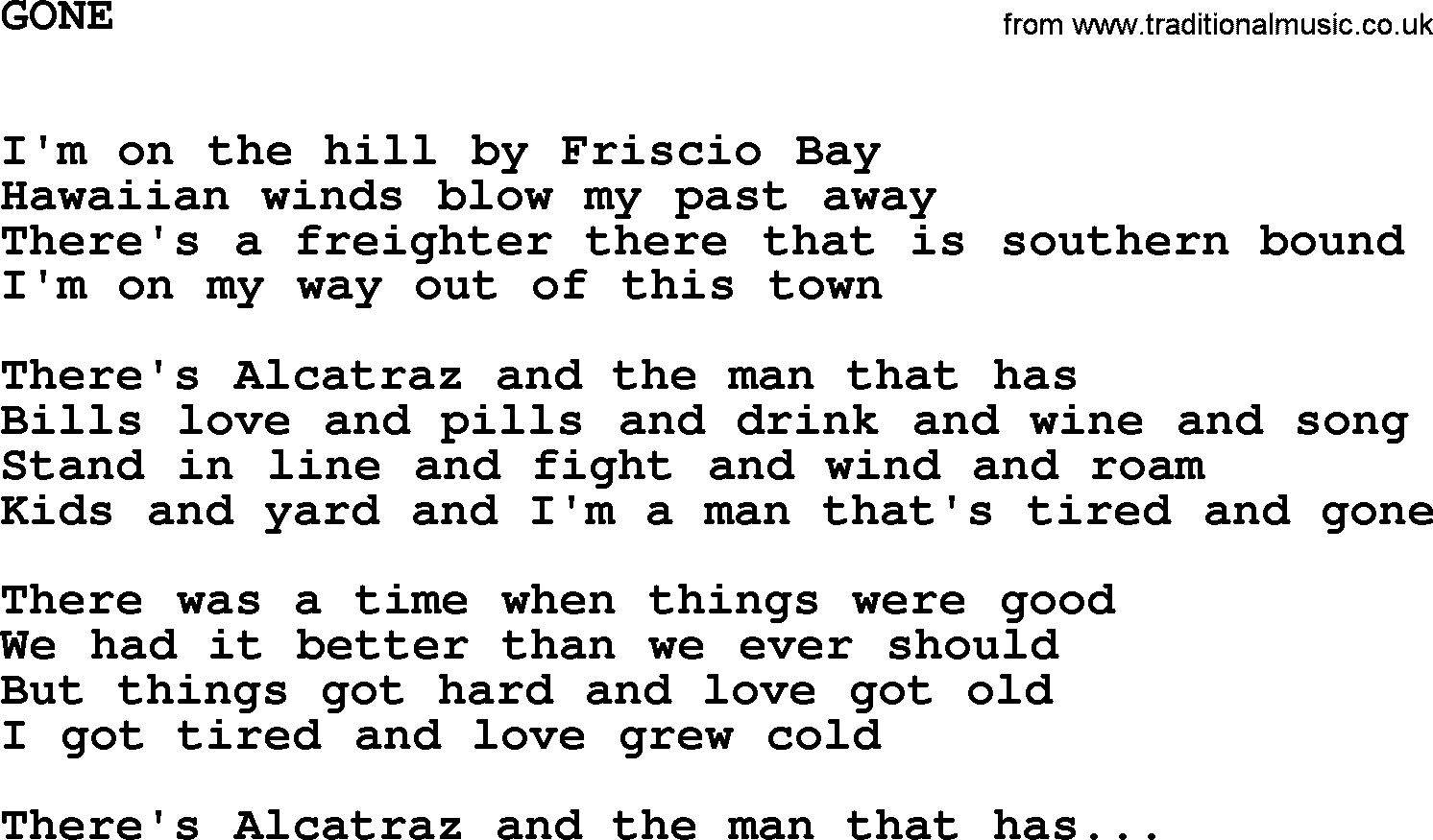 Johnny Cash song Gone.txt lyrics