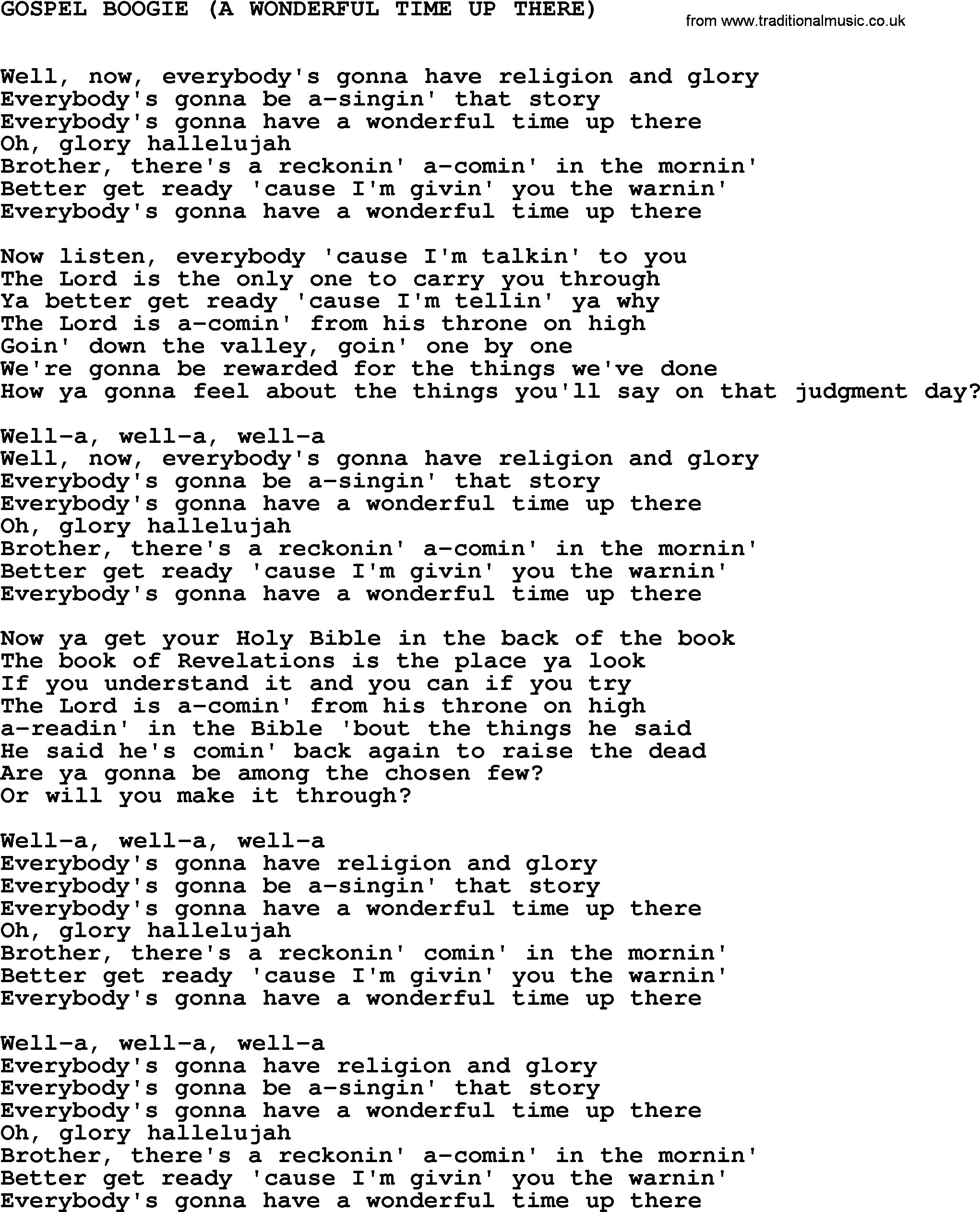 Johnny Cash song Gospel Boogie(A Wonderful Time Up There).txt lyrics