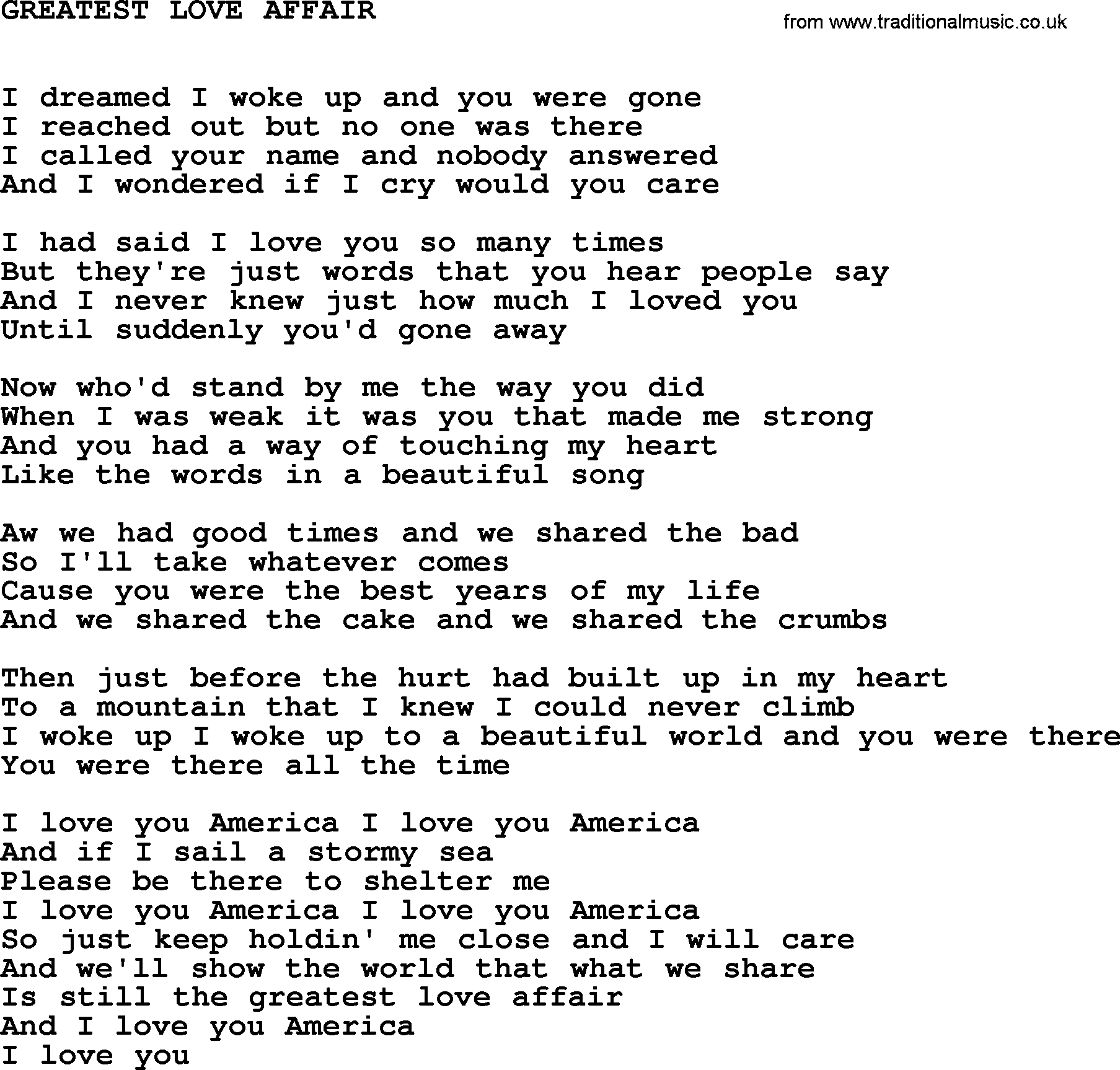 Johnny Cash song Greatest Love Affair.txt lyrics