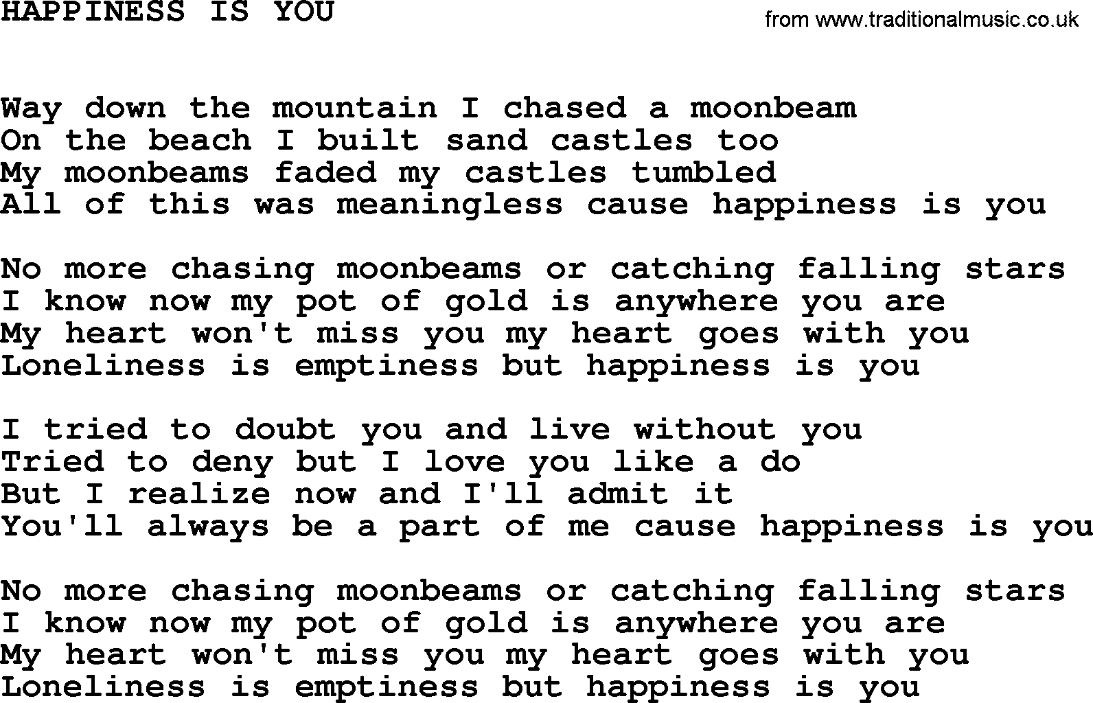 Johnny Cash song Happiness Is You.txt lyrics