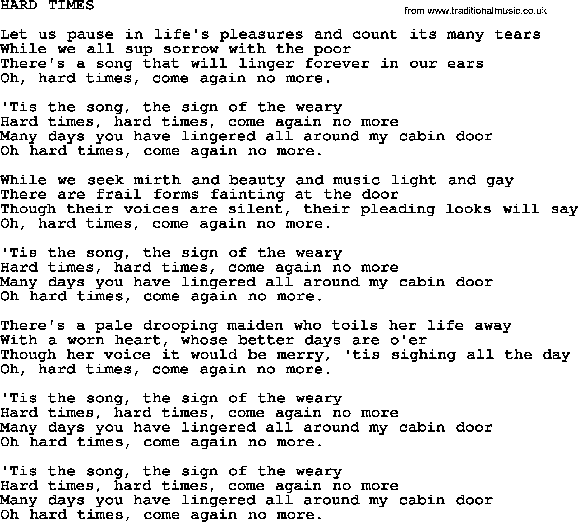 Johnny Cash song Hard Times.txt lyrics