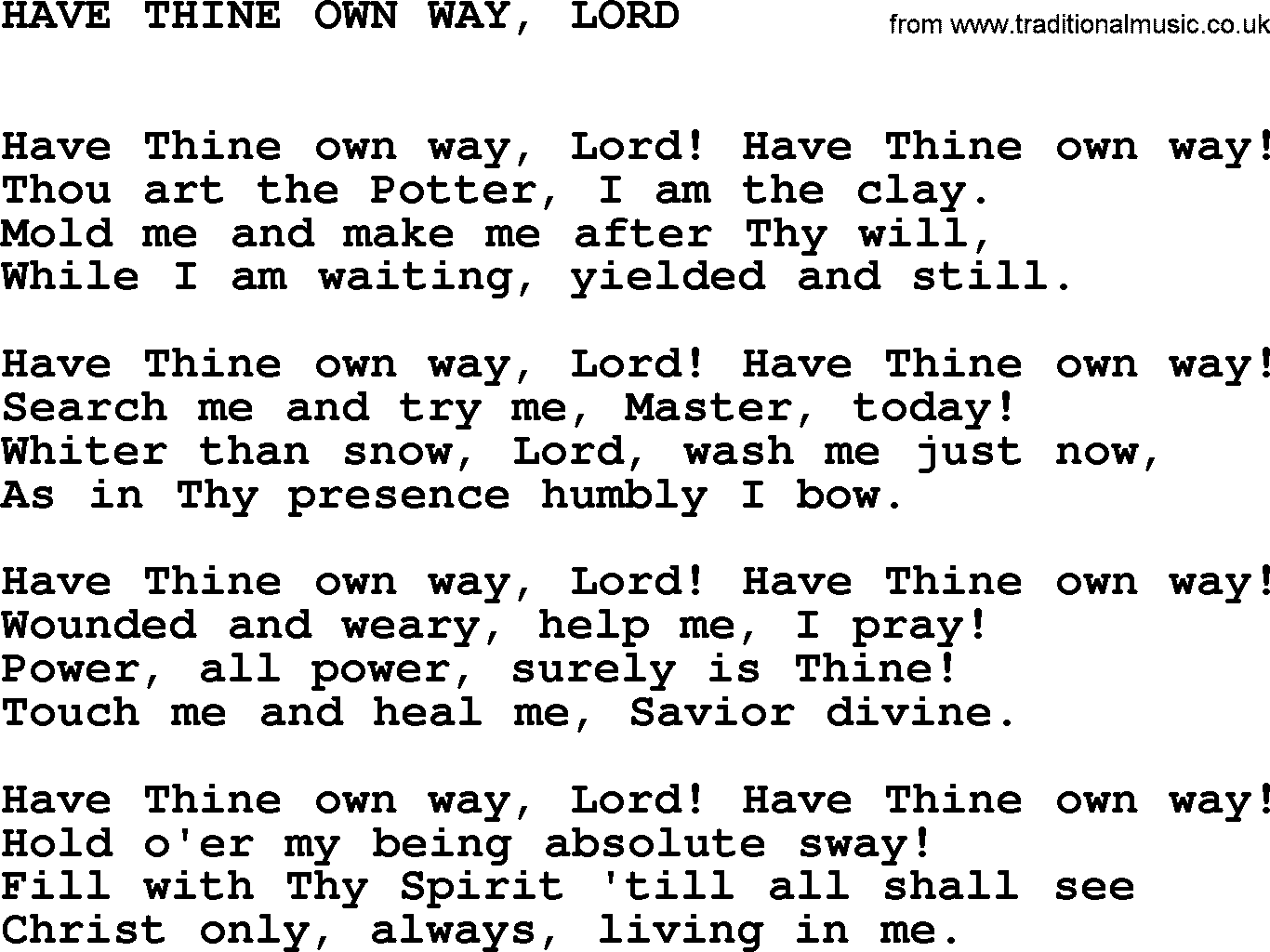 The Story Behind Have Thine Own Way, Lord