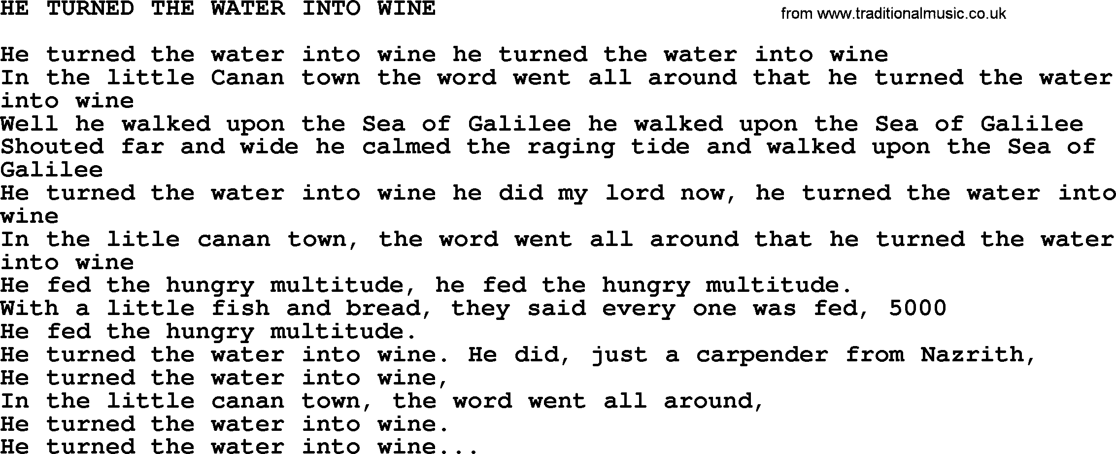 Johnny Cash song He Turned The Water Into Wine.txt lyrics