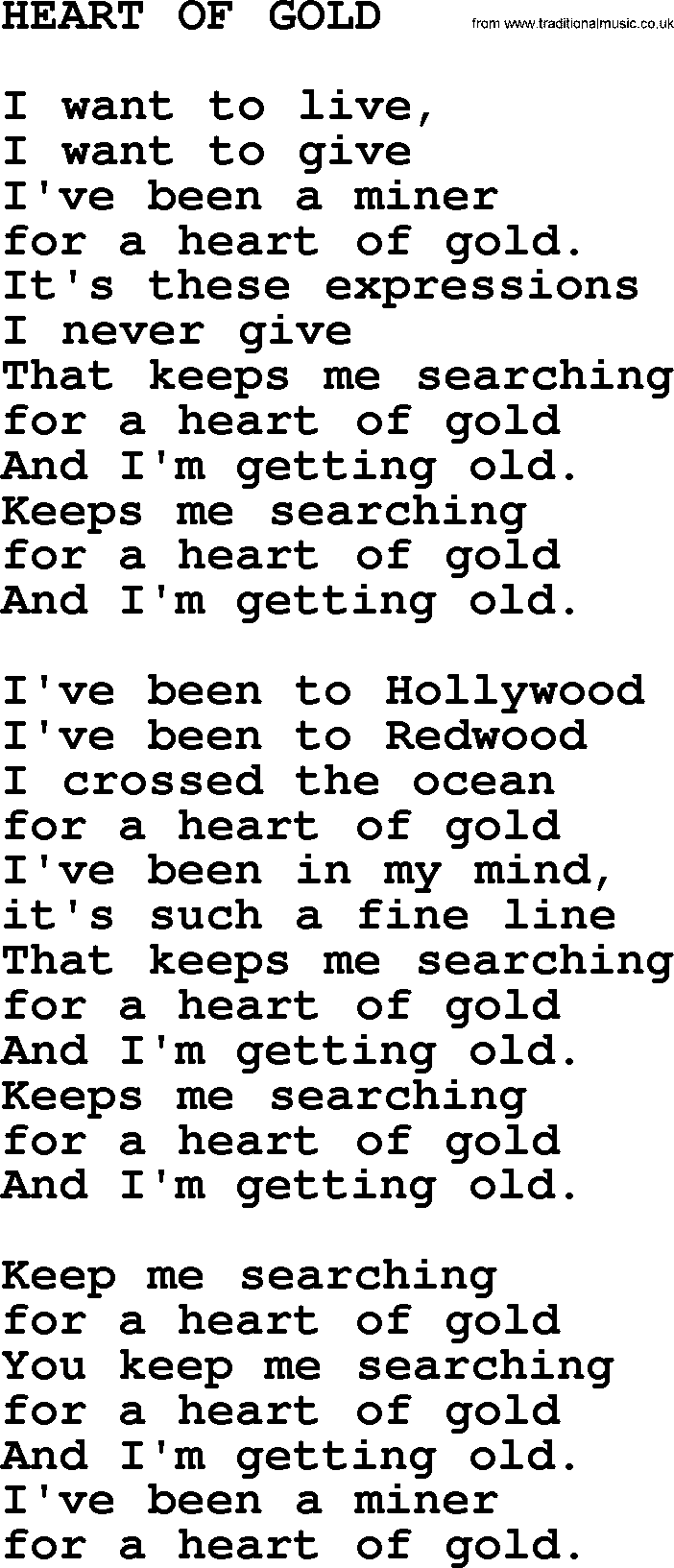 Johnny Cash song Heart Of Gold.txt lyrics