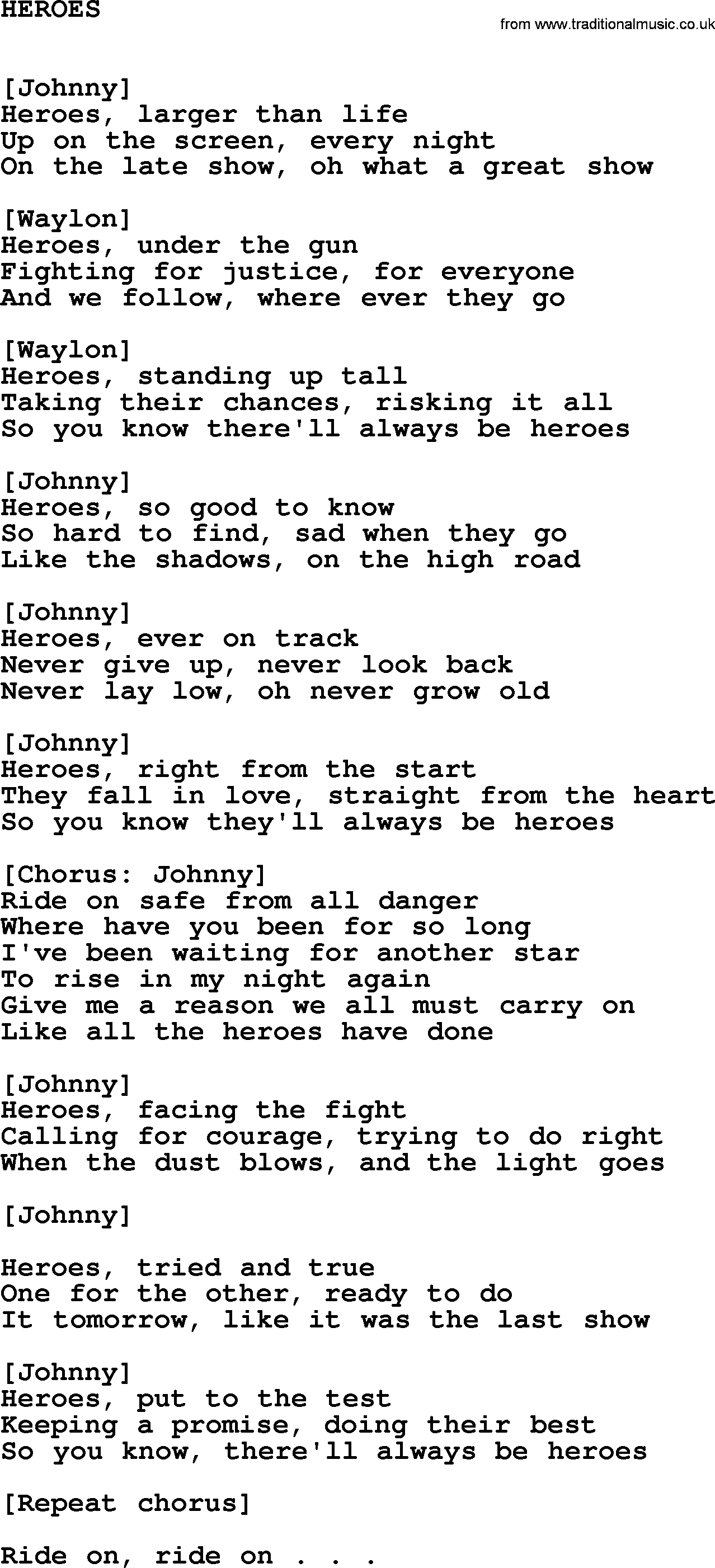 Johnny Cash song Heroes.txt lyrics