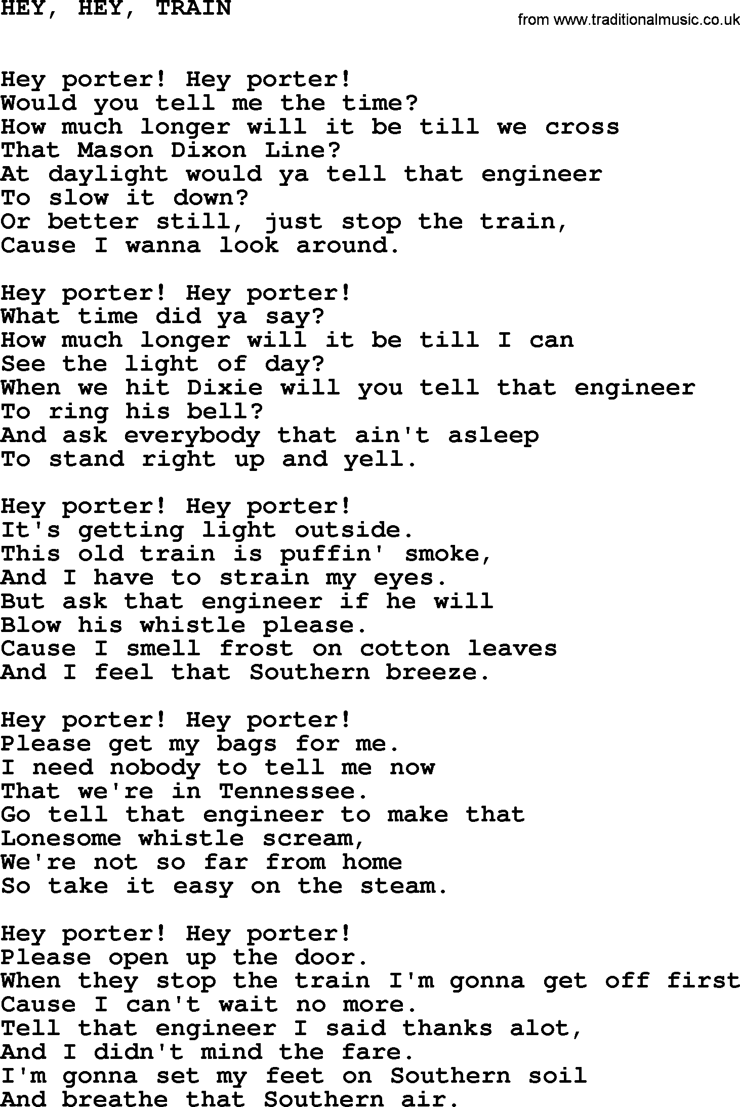 Johnny Cash song Hey, Hey, Train.txt lyrics