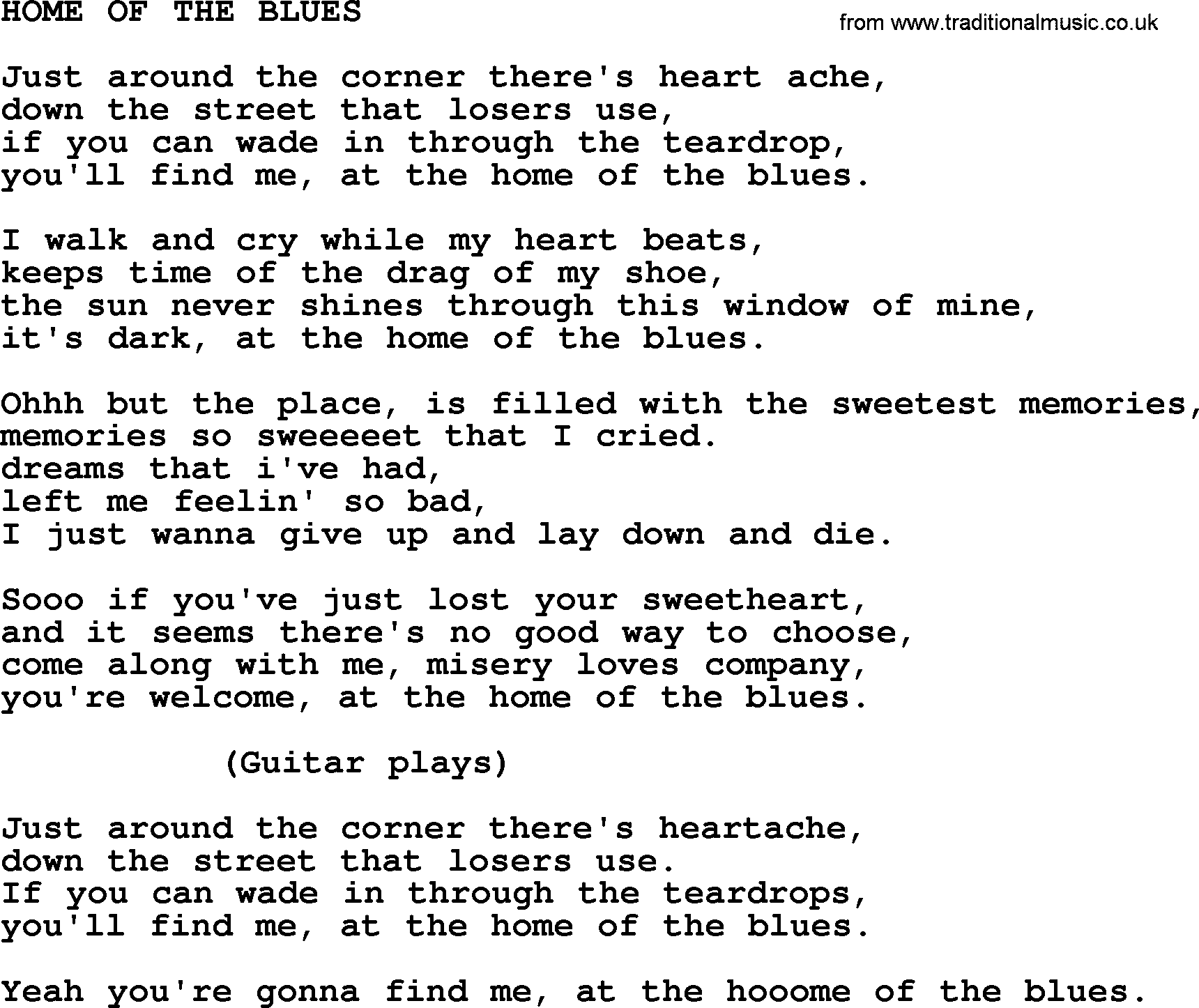 Johnny Cash song Home Of The Blues.txt lyrics