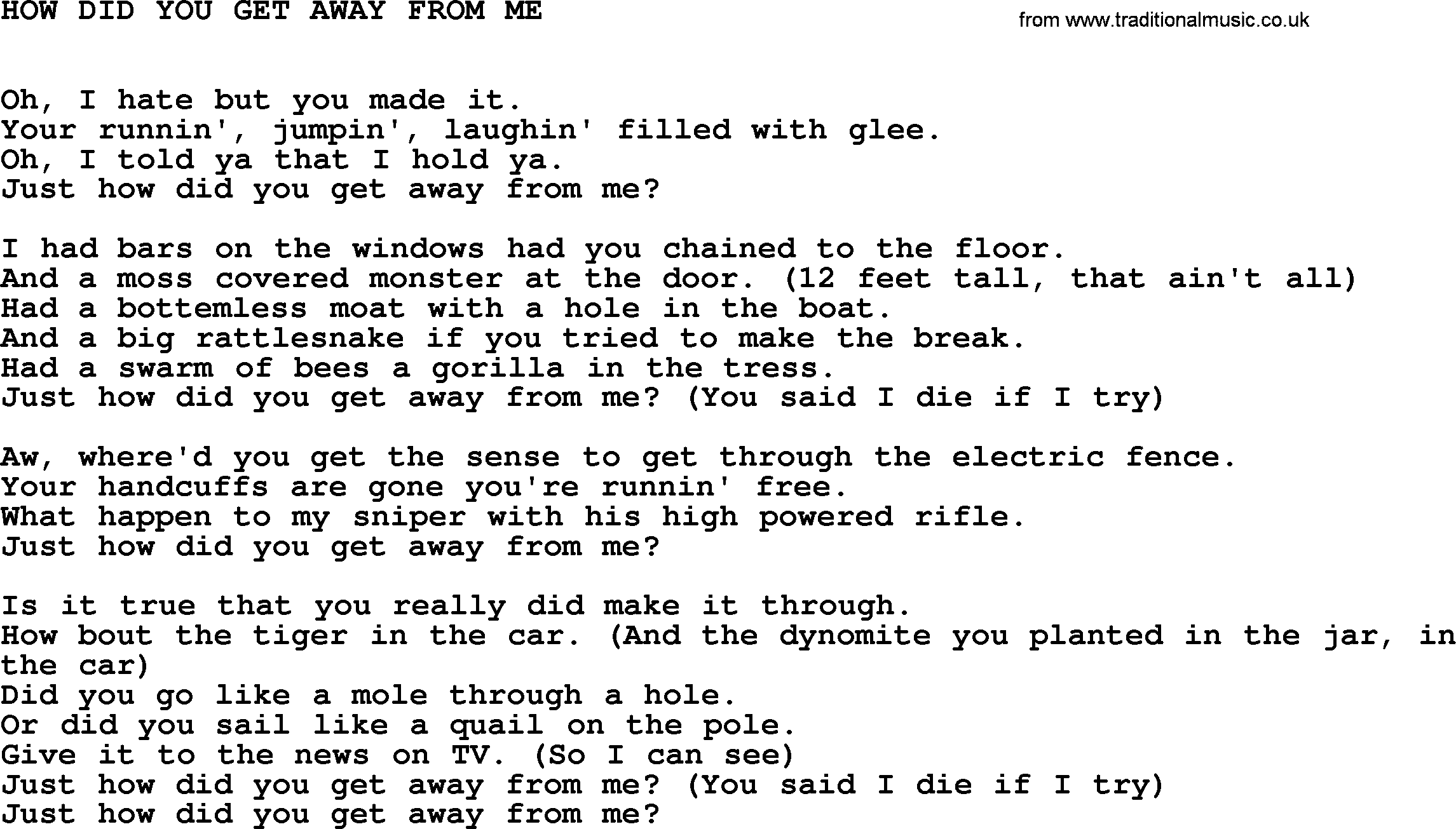 Johnny Cash song How Did You Get Away From Me.txt lyrics