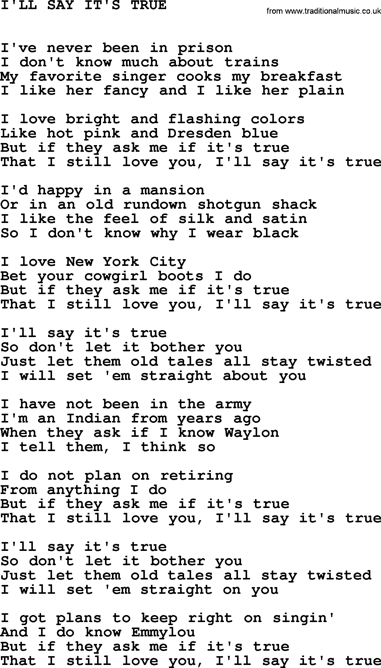 Johnny Cash song I'll Say It's True.txt lyrics