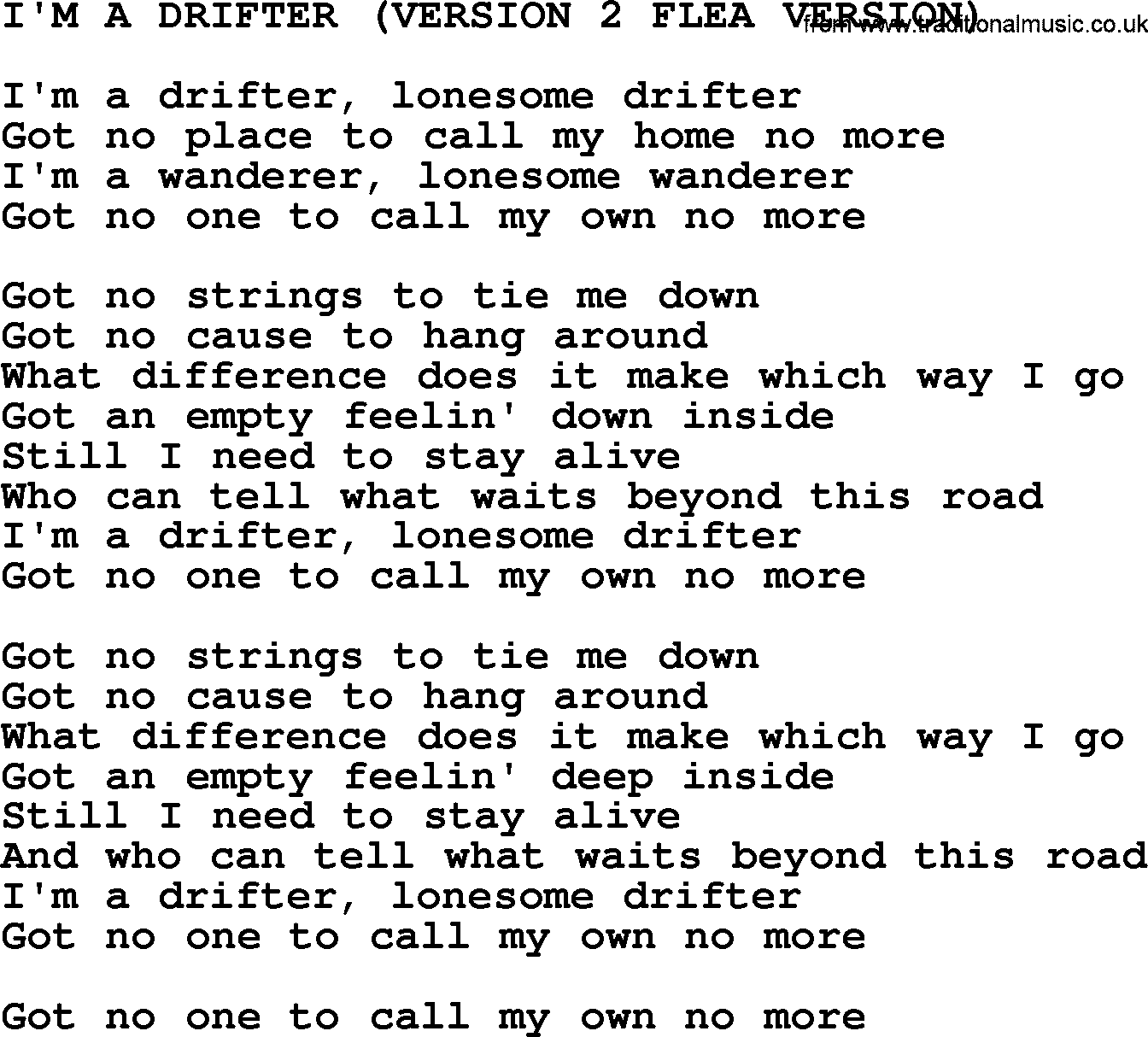 Johnny Cash song I'm A Drifter(Version 2 Flea Version).txt lyrics